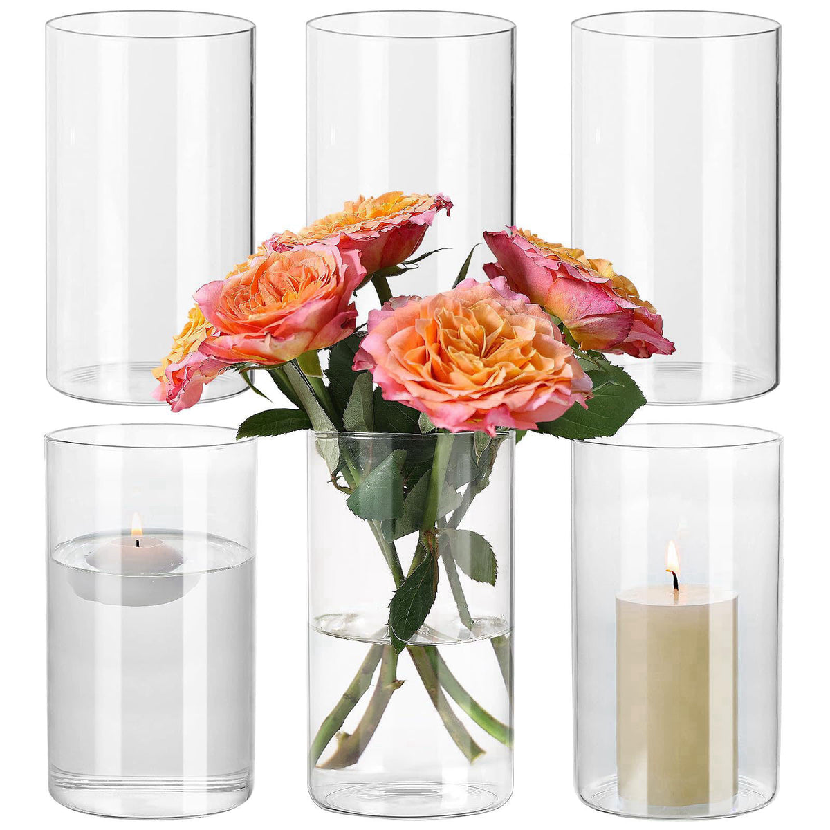 6Pcs Glass Cylinder Vases Clear Flower Vase Bulk for by SUPMIND — view 2
