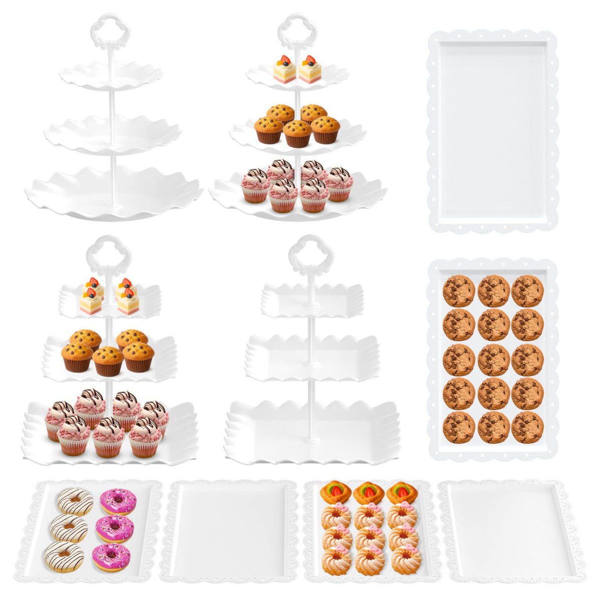 RICCLE 10Pc Dessert Table Display Set, 3 Tiered Cupcake Stand & Cake Stands