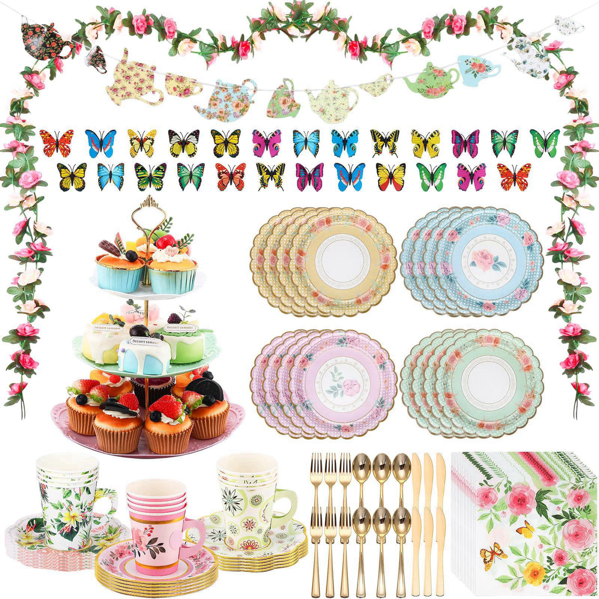 Teenyyou 121 Pcs Floral Tea Party Set for Bridal Shower 12 — view 2