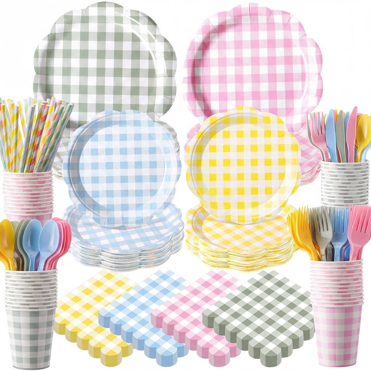 450 Pcs Tableware Set Serve 50 Pastel Gingham by Widecook