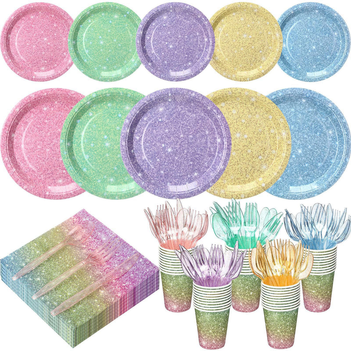 Hushee 175 Pcs 25 Guests Pastel Rainbow Paper Party Plates — view 2