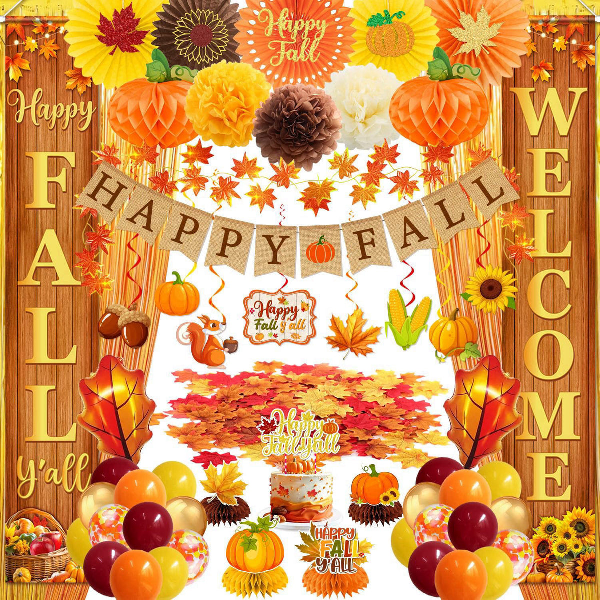 Fall Party Decorations Set Happy Fall Banner Hanging Swirls by Peghoqu