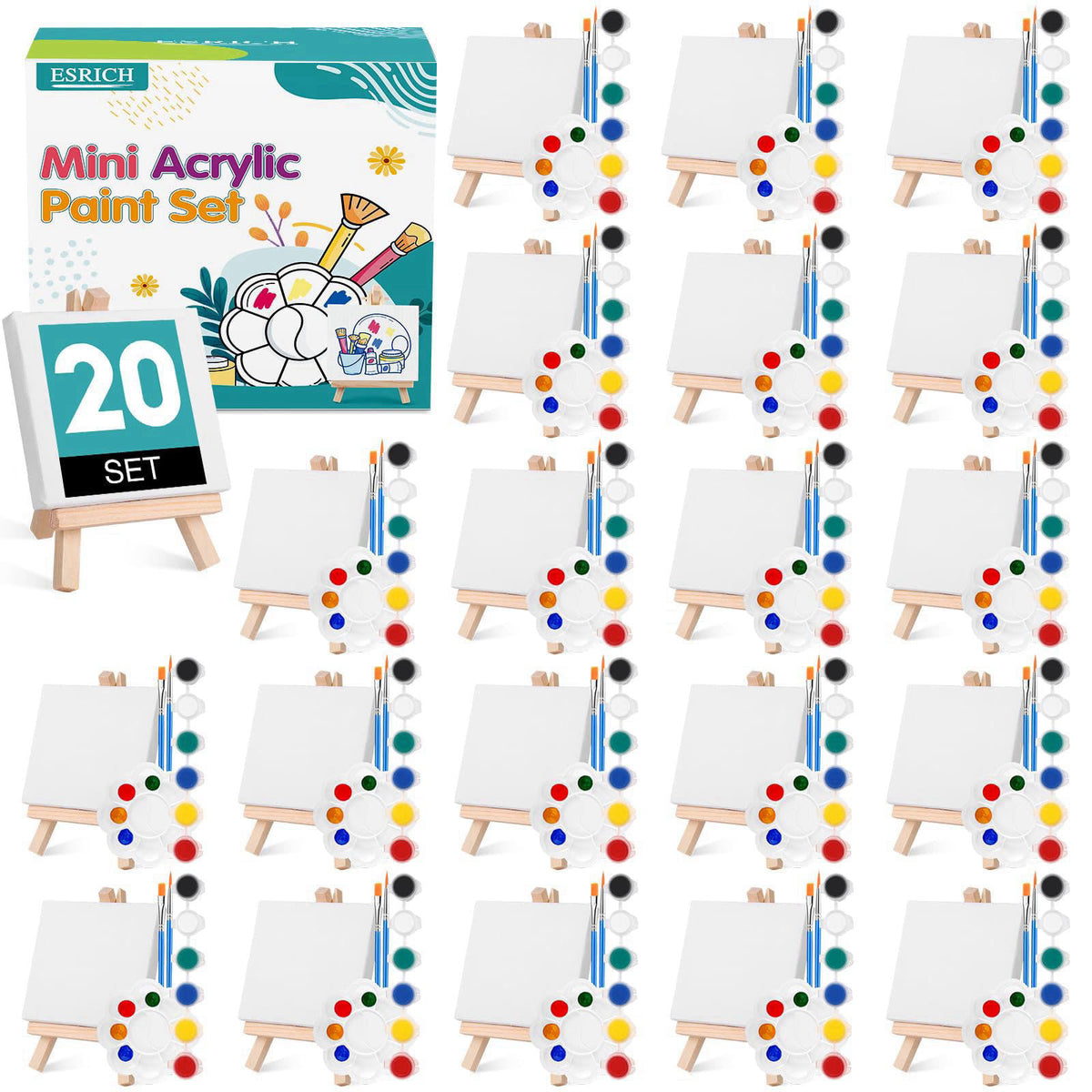 ESRICH 20 Set Canvas Painting Kit Mini Acrylic Paint Set