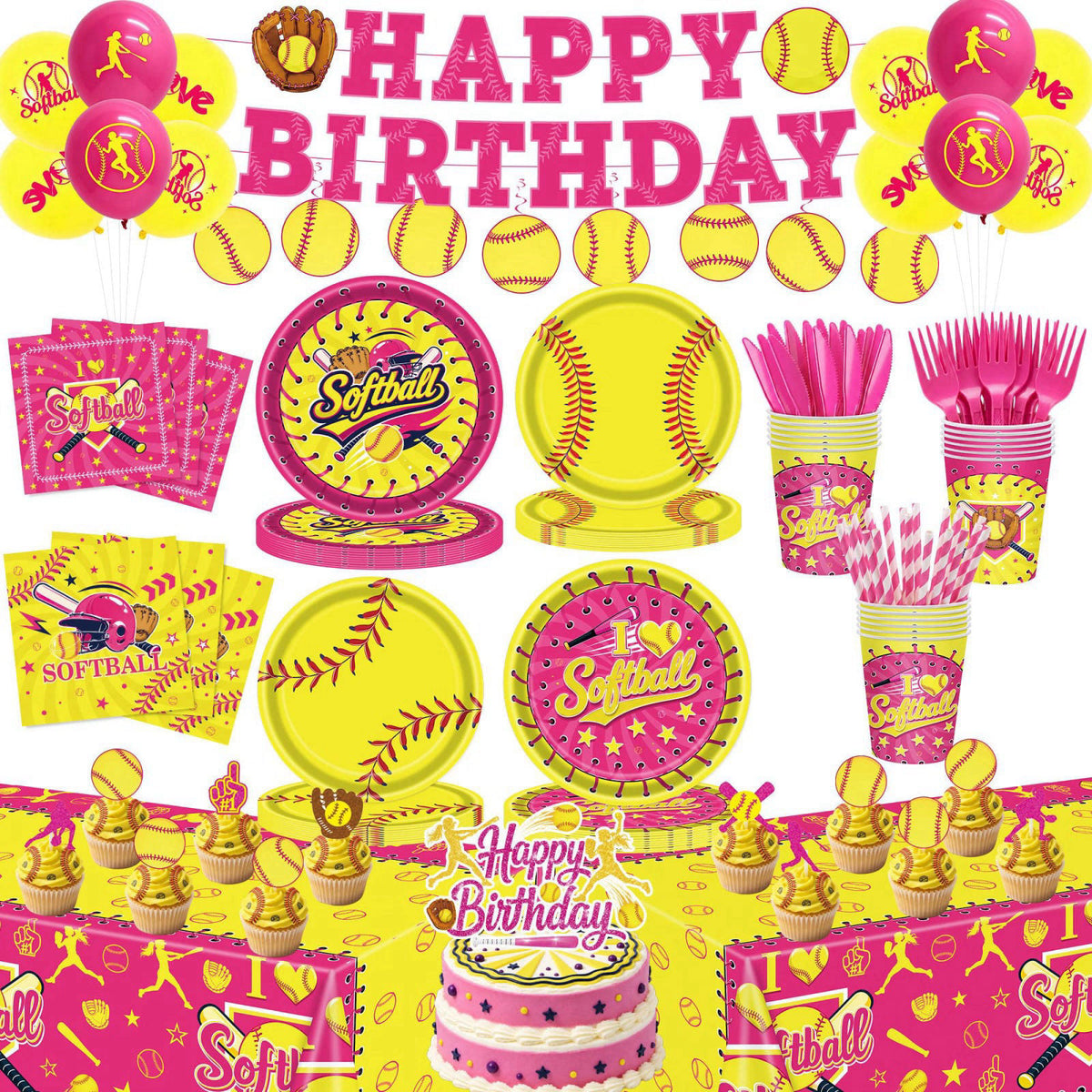 215Pcs Softball Birthday Party Decorations Tableware Set for by KLYMVA