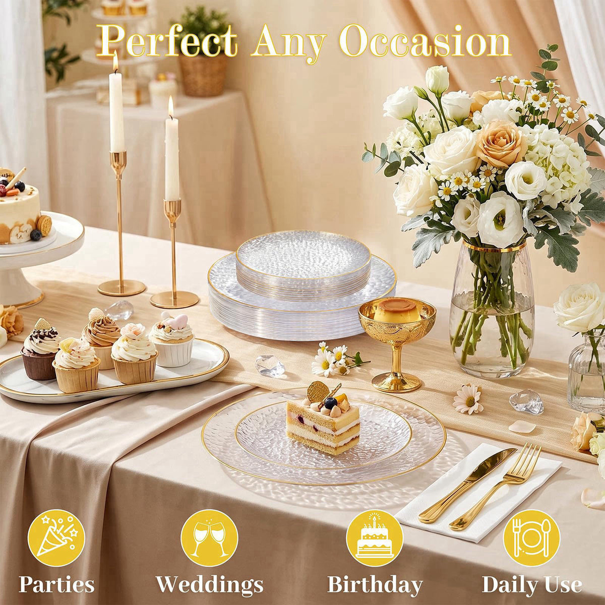 60Pcs Clear Plastic Plates Clear Disposable Plates With Gold