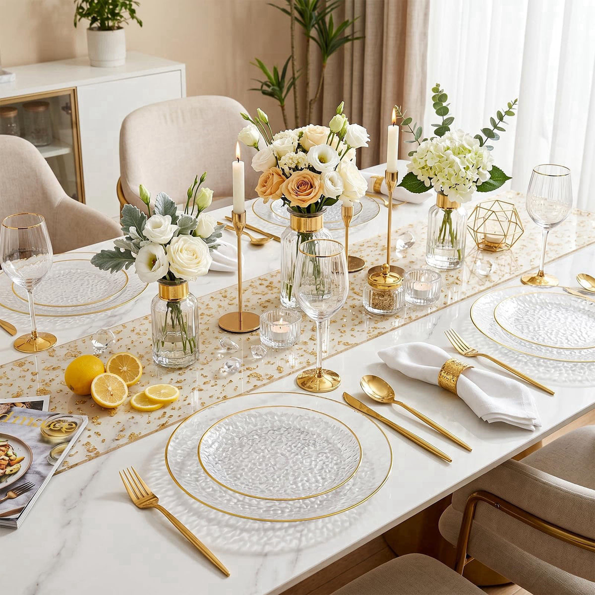 60Pcs Clear Plastic Plates Clear Disposable Plates With Gold