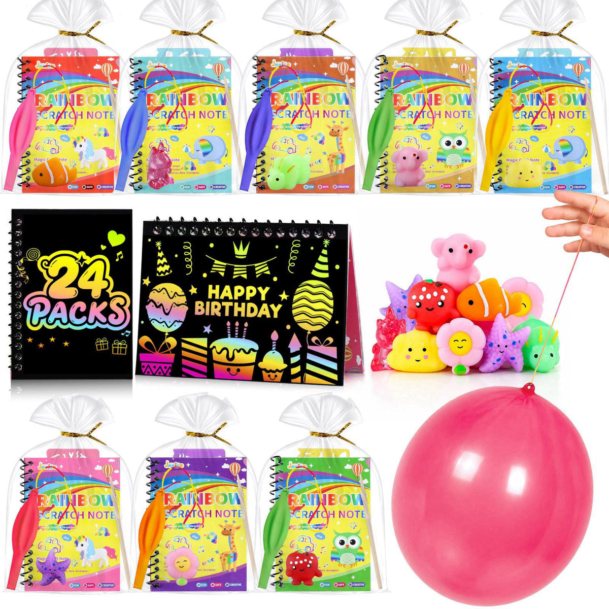 24 3 Pack Party Favors for Kids 120 PCS Scratch Art Balloon by JMMICO