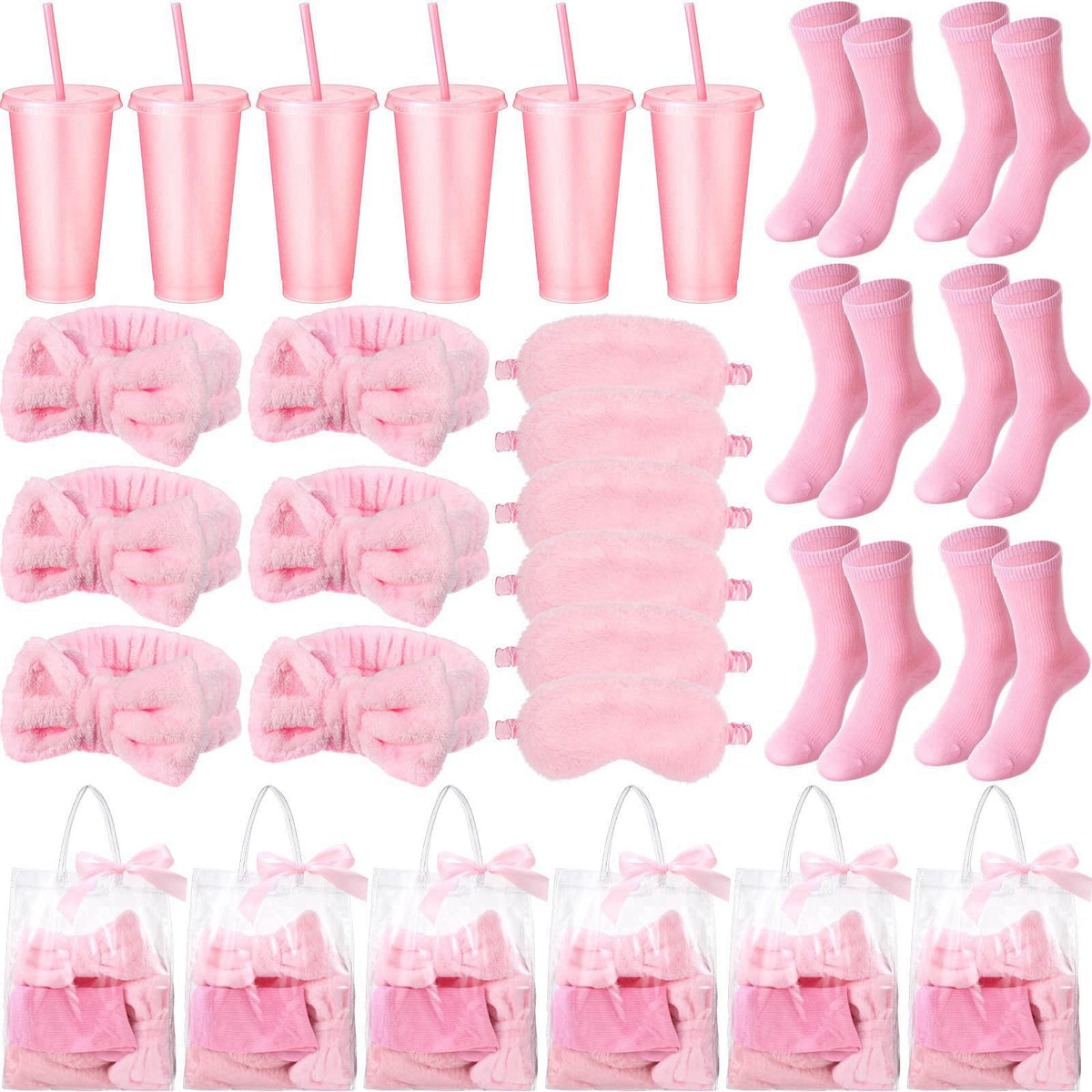 31 Pcs Spa Party Favors Pink Bow Headband Eye Mask Bridal by Suncalla — view 2