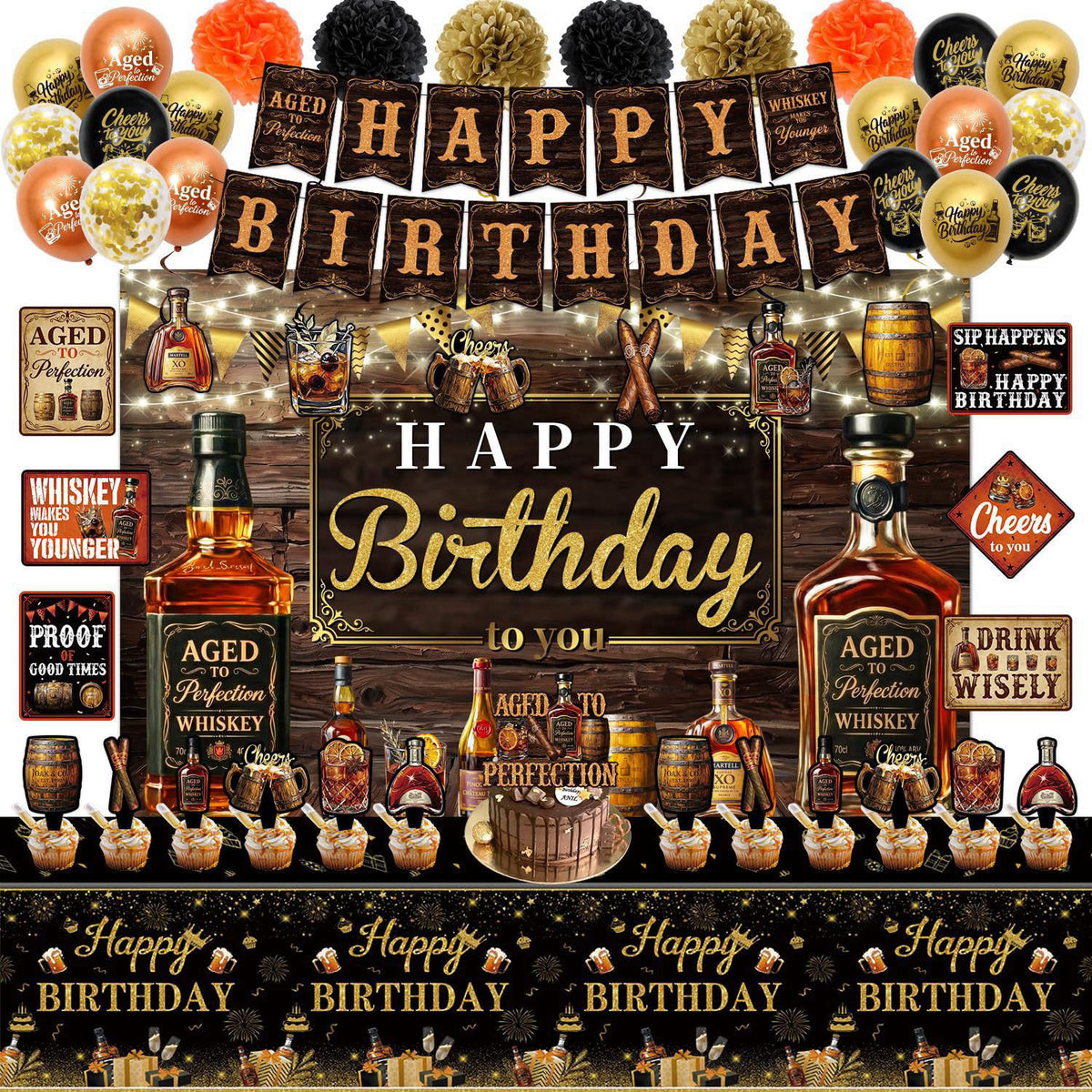 Whiskey Birthday Decorations for Men Aged to Perfection by Mpanwen — view 2