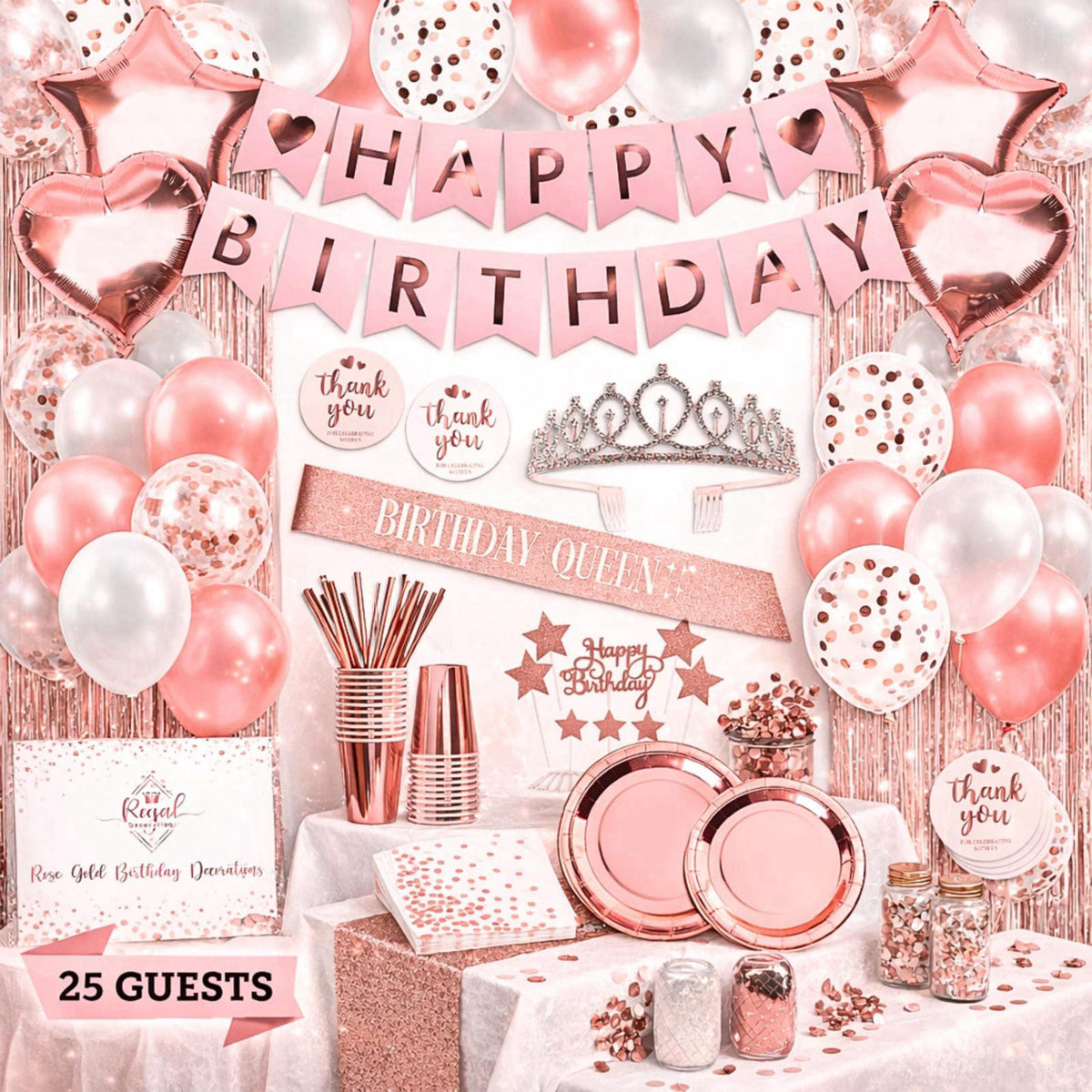 225 PC Rose Gold Birthday Party Decorations Kit for Girls by REGAL DECORATIONS — view 2