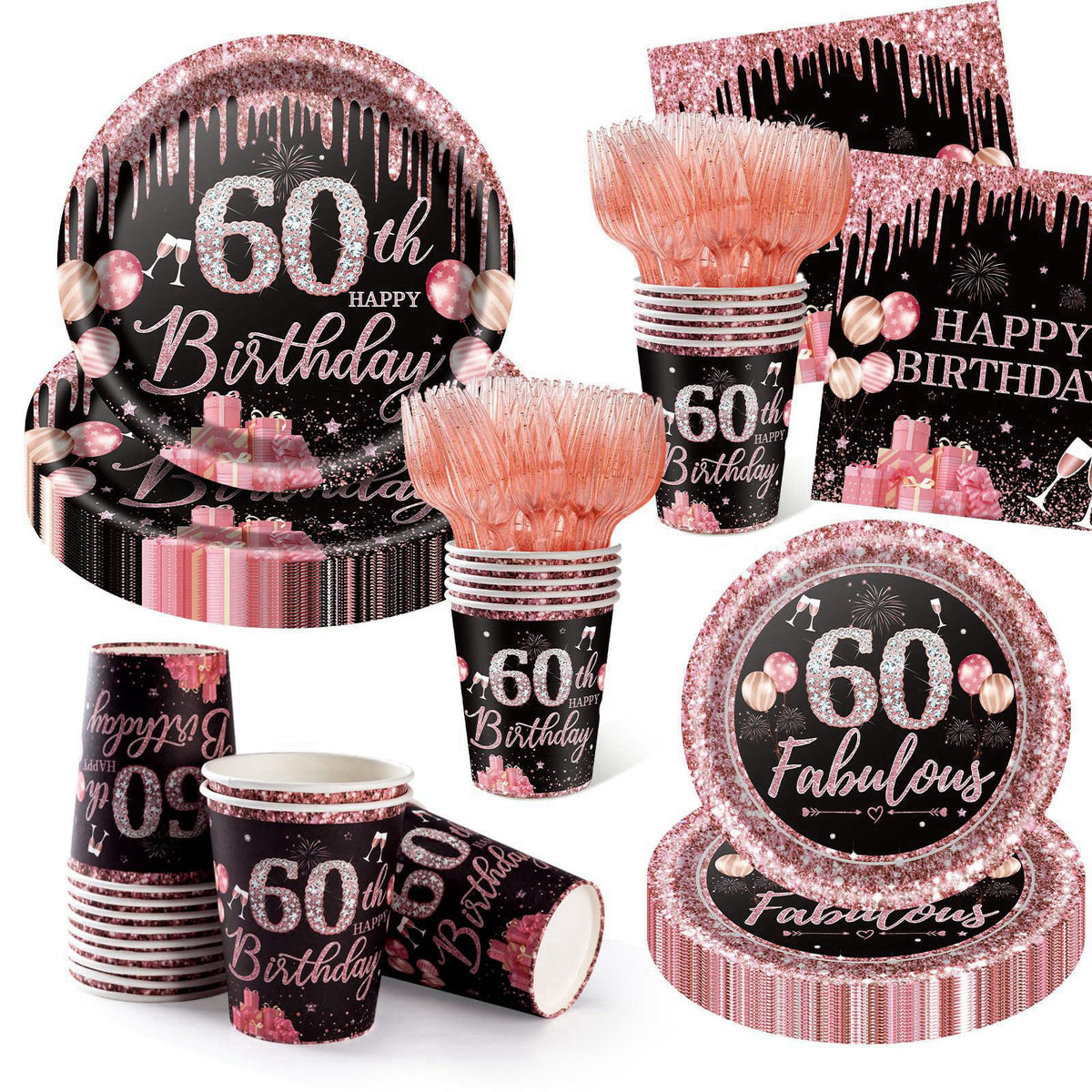 250PCS 60th Birthday Party Decorations for 50 Guests Black by Yaniio — view 2