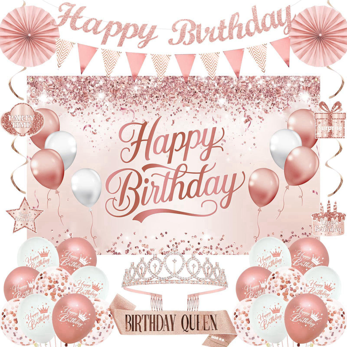 Birthday Decorations Party Set for Women Girls Rose Gold by Trgowaul — view 2