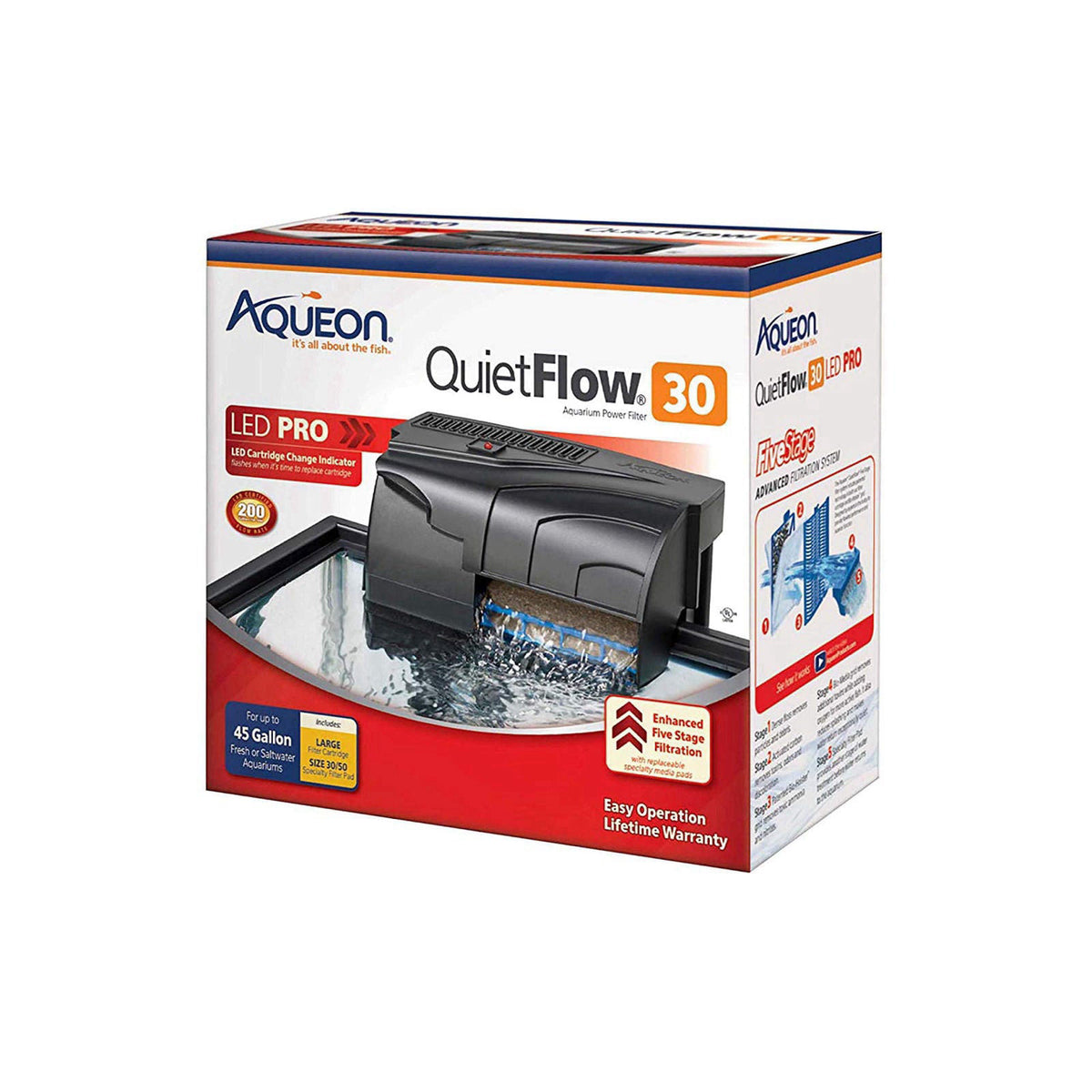 Aqueon QuietFlow 30 LED PRO Aquarium Fish Tank Power Filter