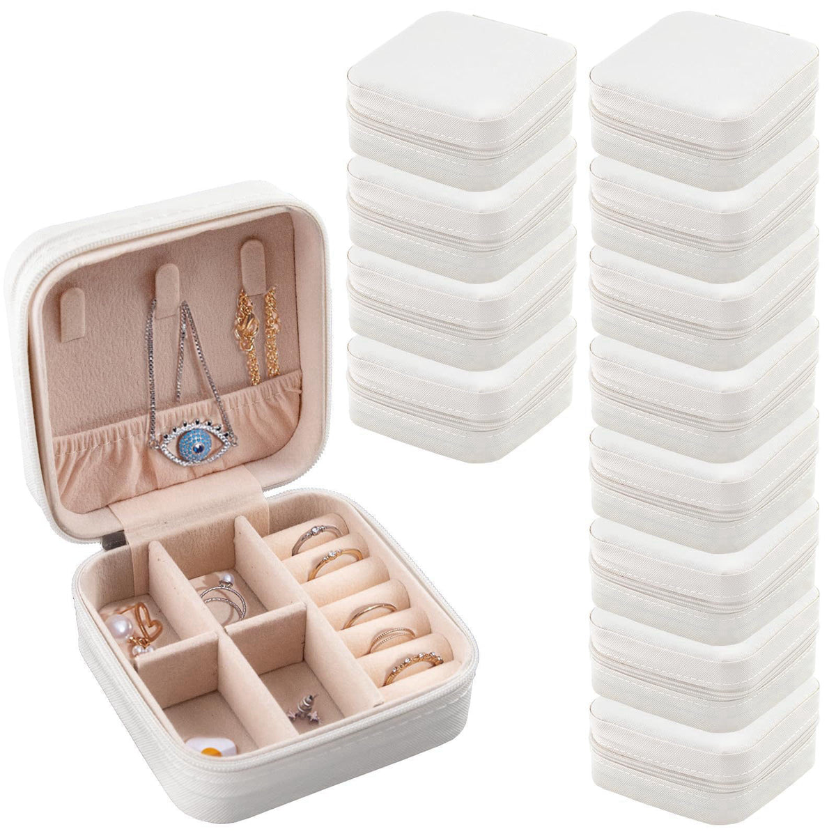 QUYLIXX 12 Pcs Mini Travel Jewelry Case Bridesmaid Proposal Gift Boxes Small Jewelry Organizer PU Leather Earring Organi
