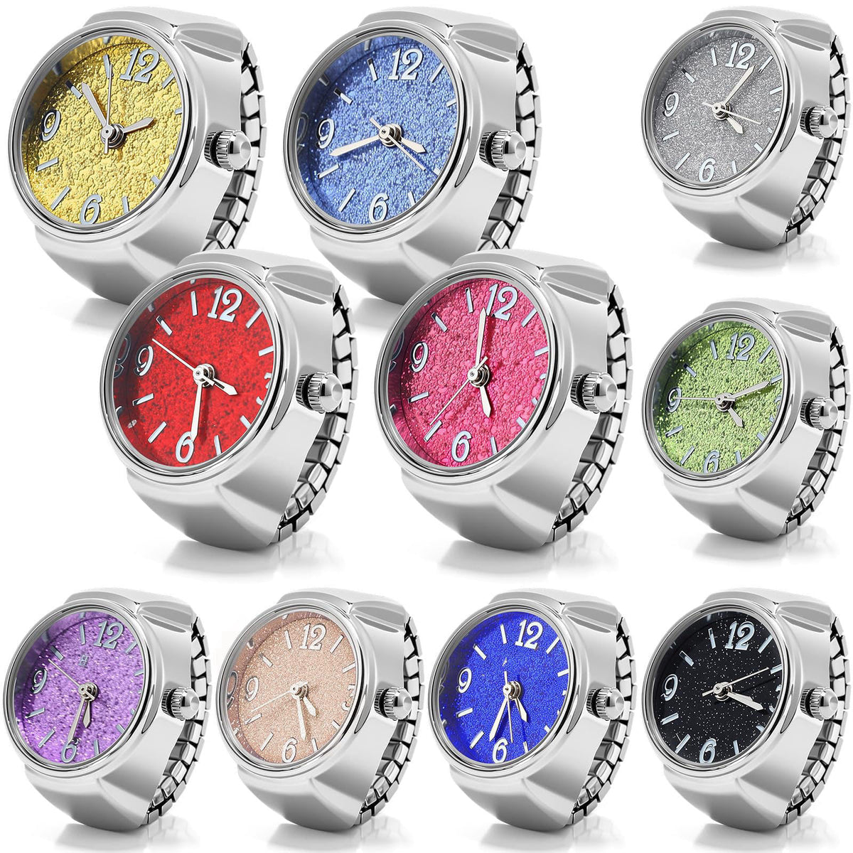 Landical 10 Pcs Finger Watches for Women Men