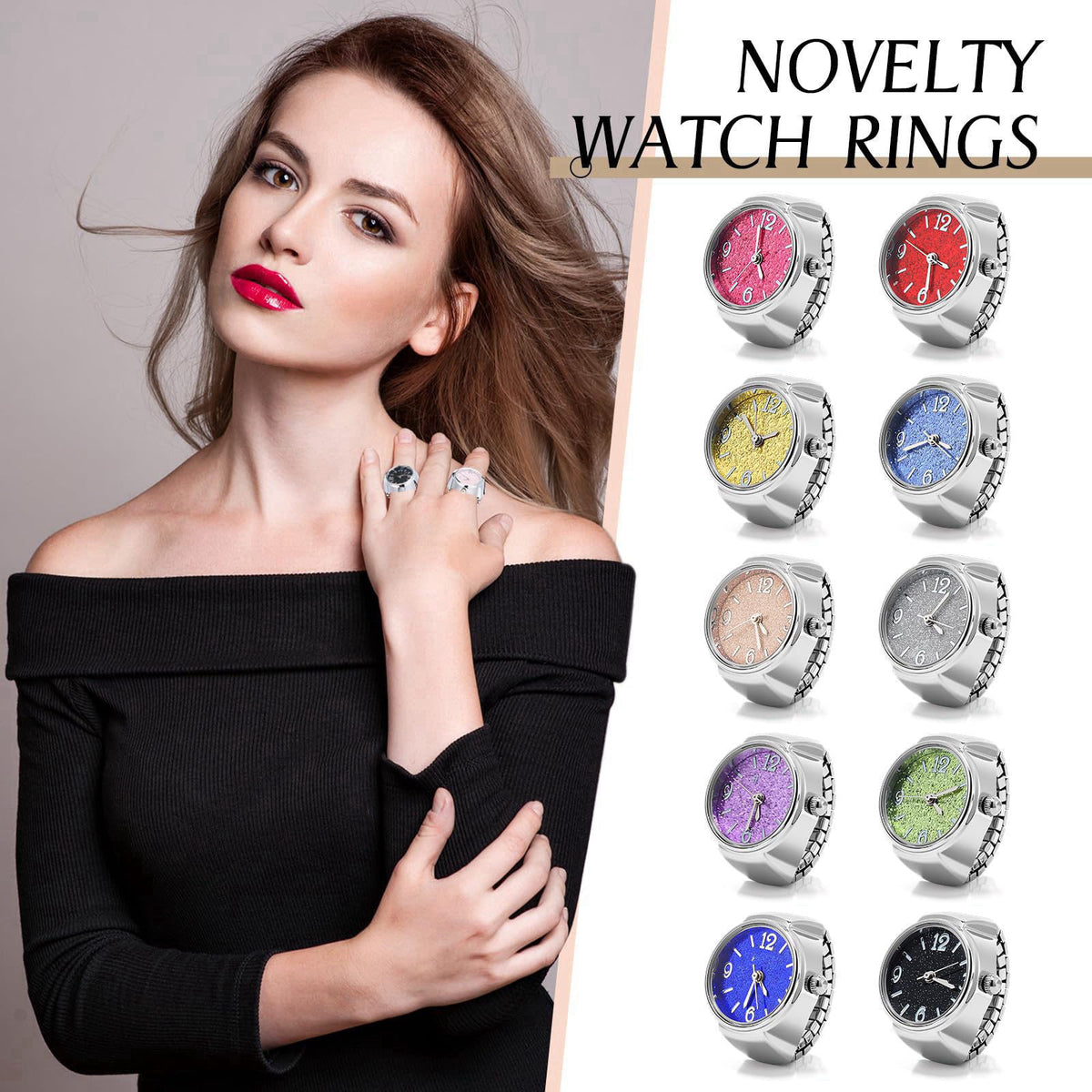 Landical 10 Pcs Finger Watches for Women Men