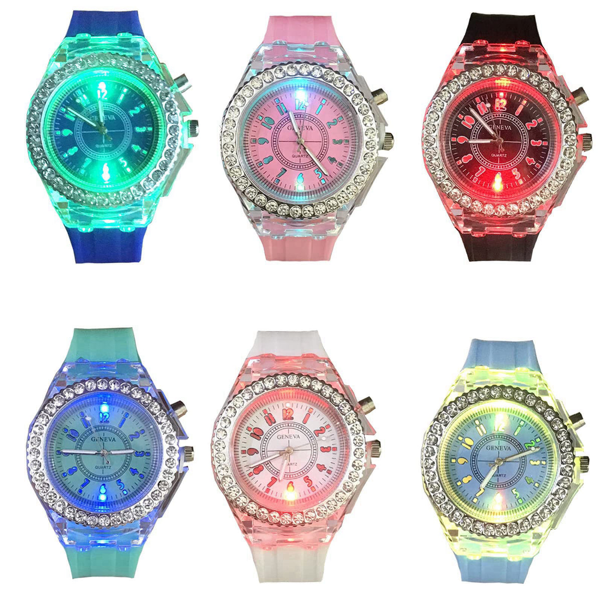 Silicone Bling Women Men Watch LED Luminous Colorful Lights