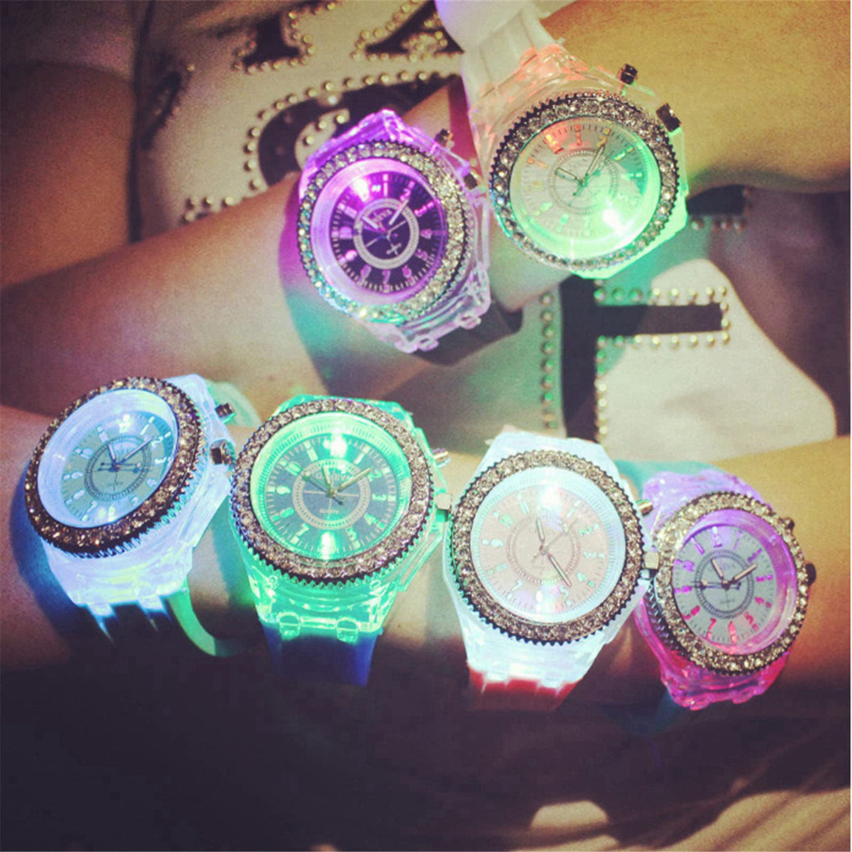 Silicone Bling Women Men Watch LED Luminous Colorful Lights