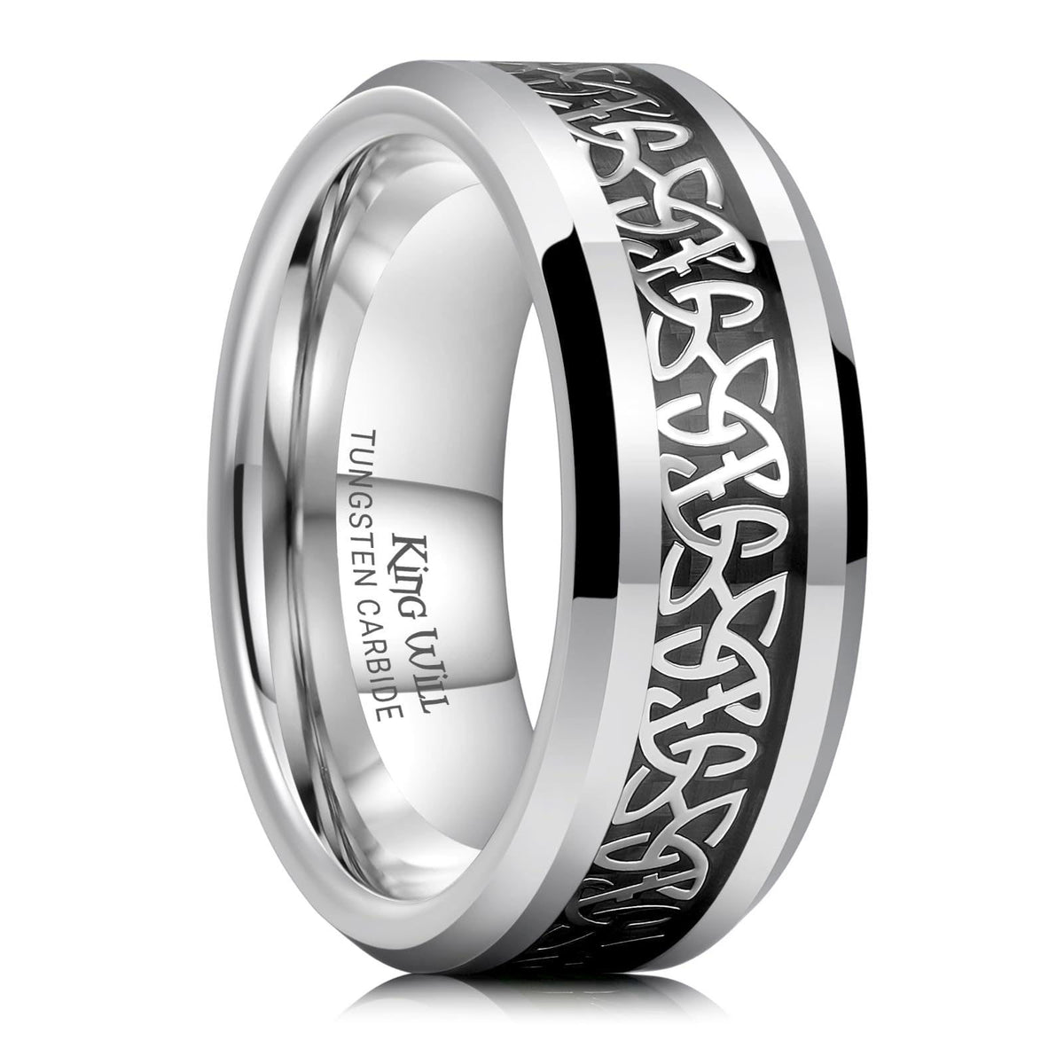 King Will Men s Celtic Claddagh Tungsten Rings Opal Carbon — view 2