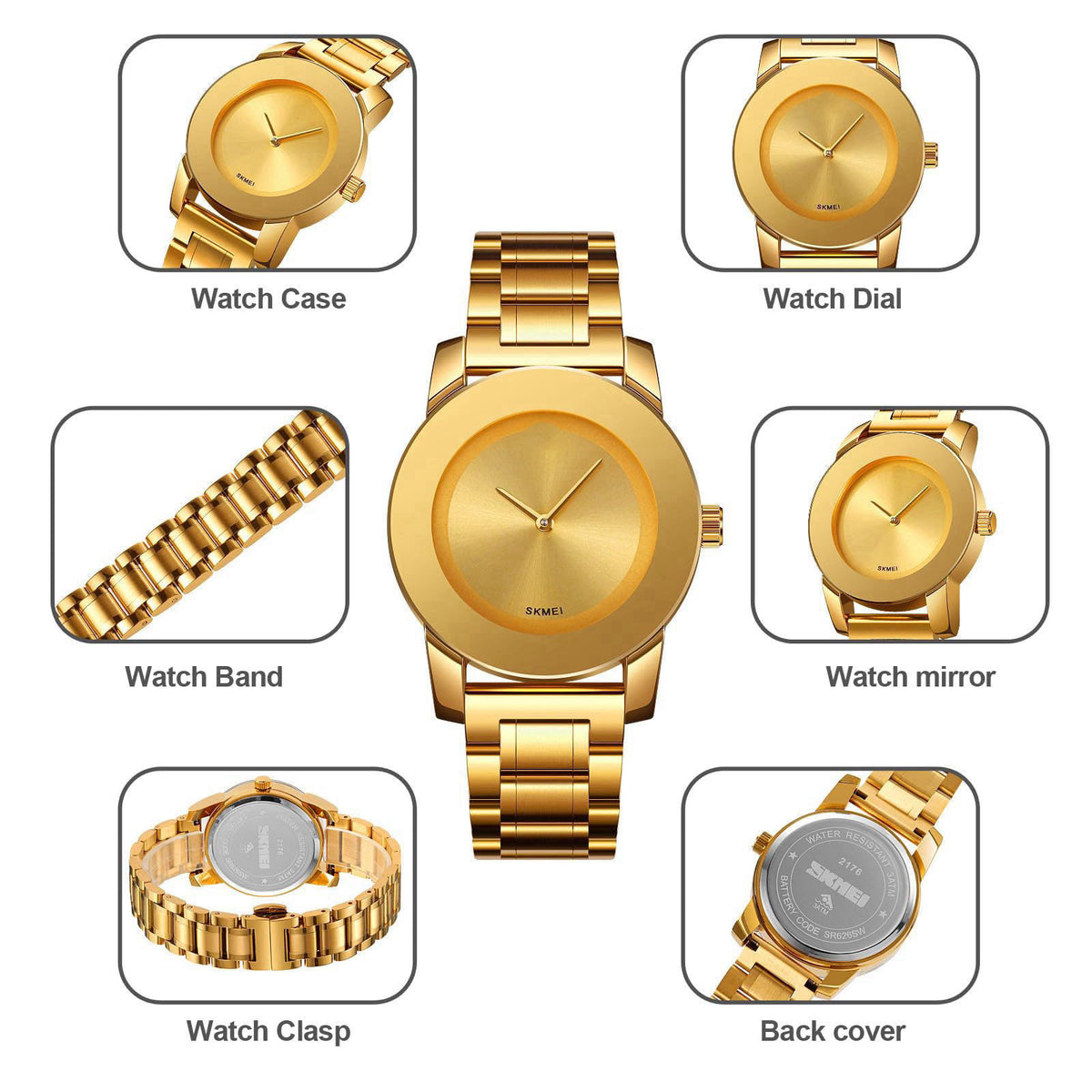 Gosasa Unisex Stainless Steel Quartz Watch Diamond Accents
