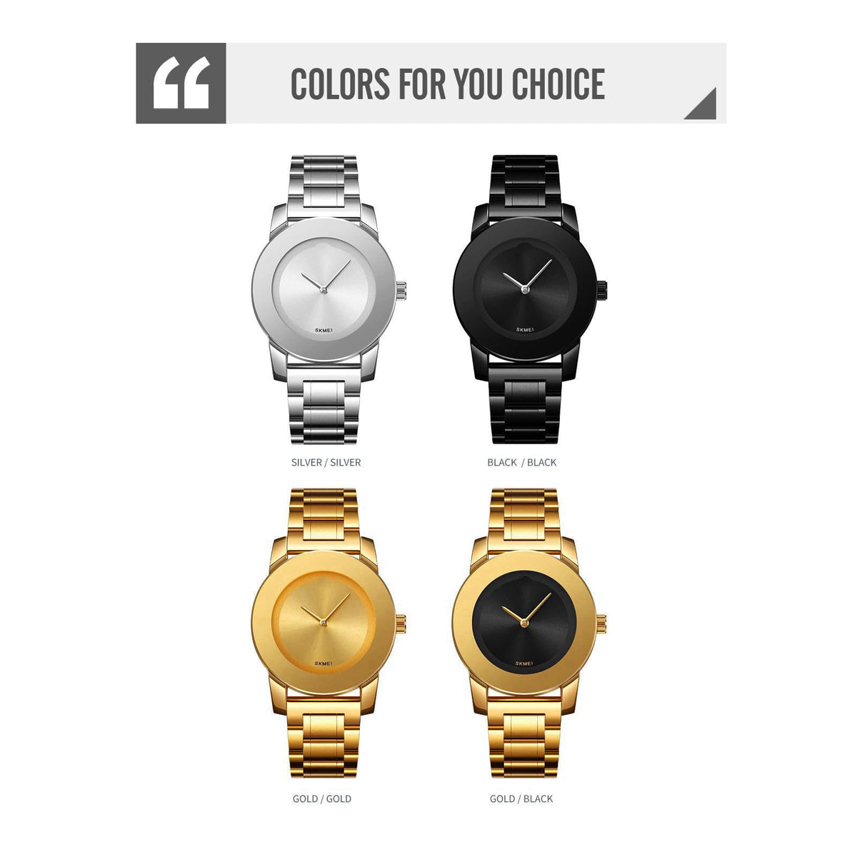 Gosasa Unisex Stainless Steel Quartz Watch Diamond Accents