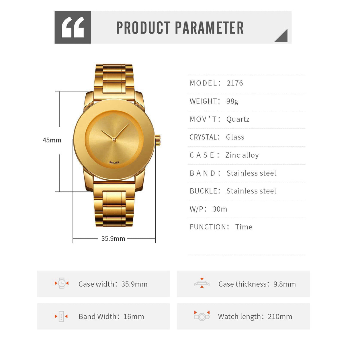 Gosasa Unisex Stainless Steel Quartz Watch Diamond Accents
