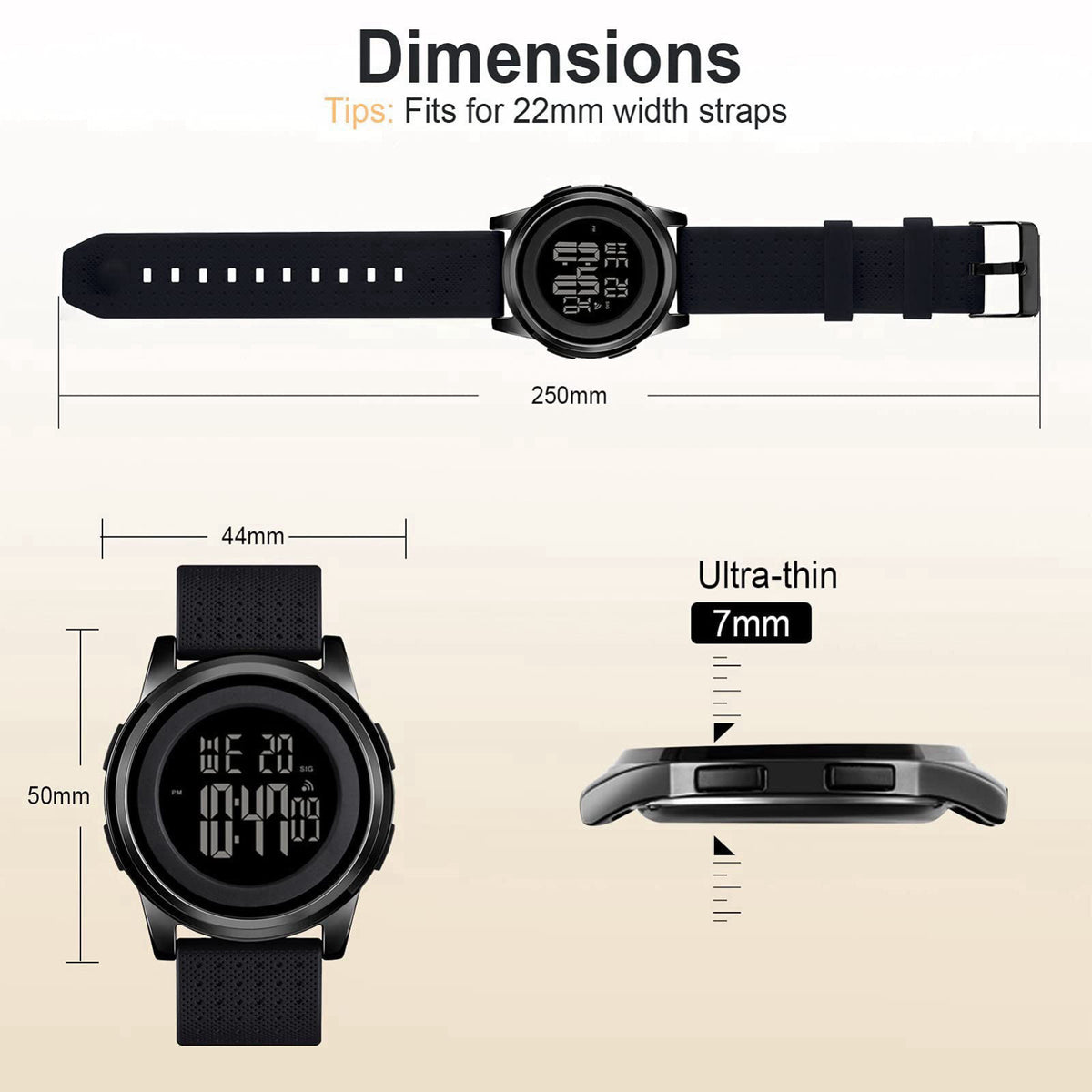YUINK Mens Watch Ultra Thin Digital Sports Watch Waterproof