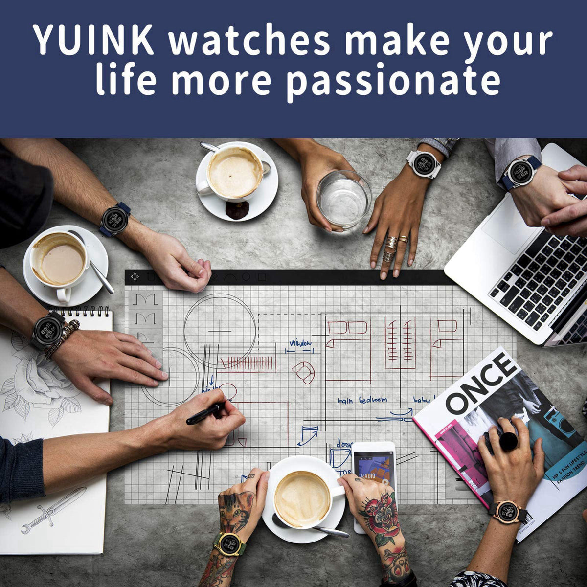 YUINK Mens Watch Ultra Thin Digital Sports Watch Waterproof