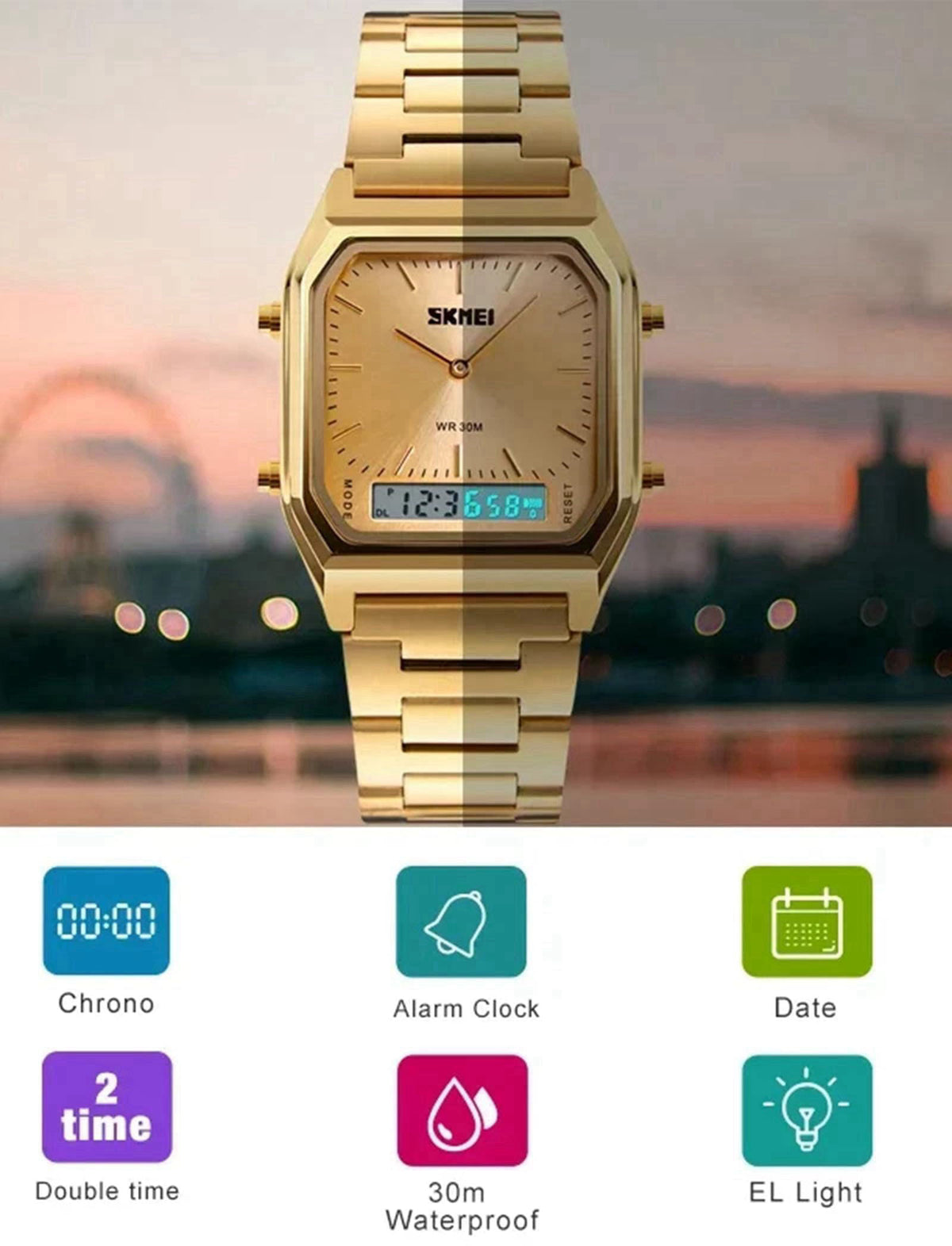 Gosasa Vintage Unisex Digital Sports Watch Dual Display
