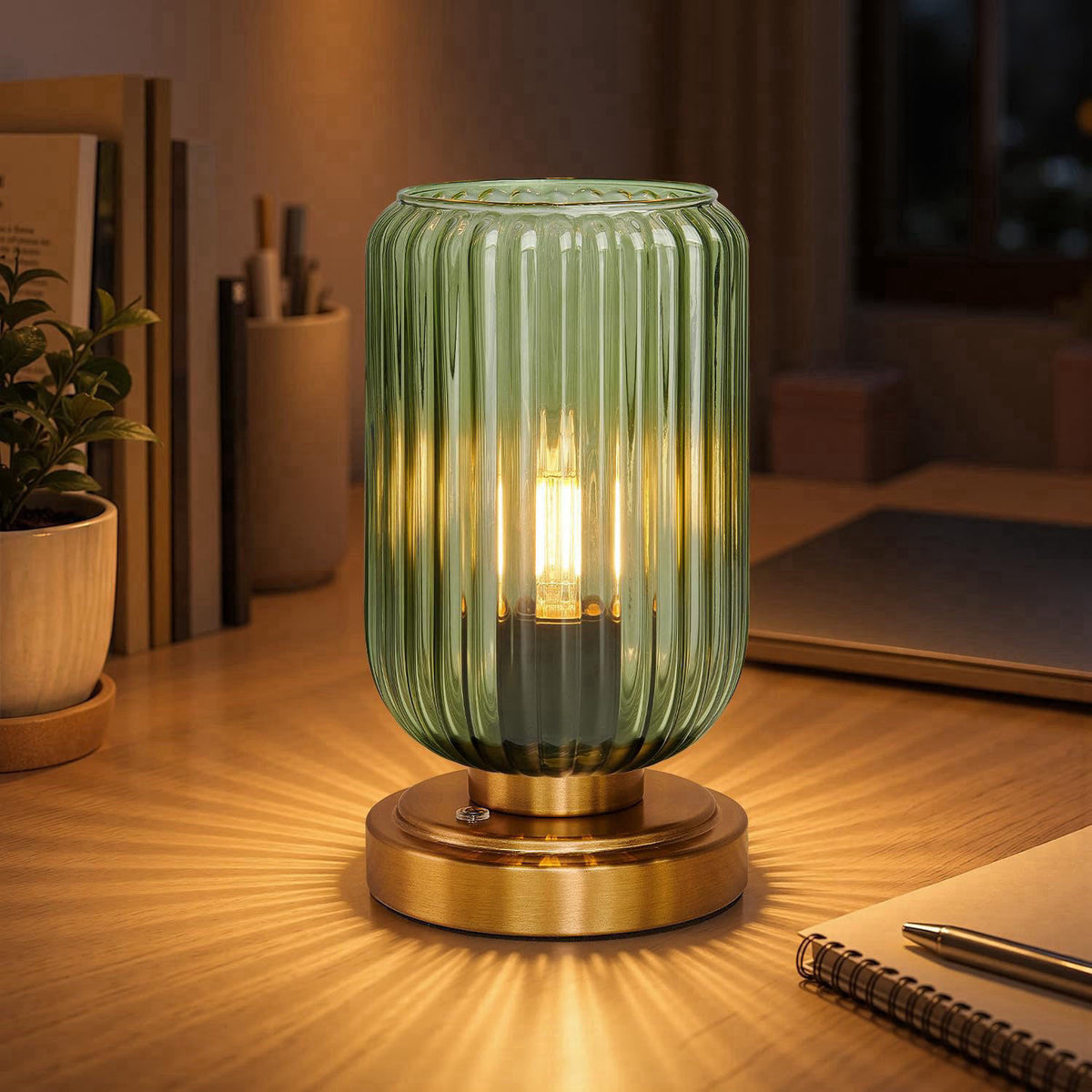LightRound Cordless Table Lamp for Bedroom, Touch Stepless Dimmable – Green