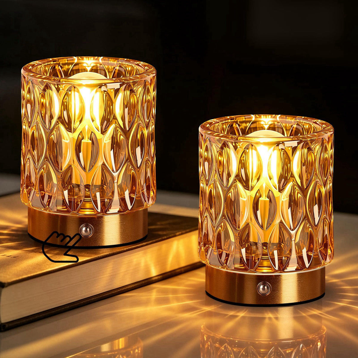 Cordless Mini Crystal Rechargeable Table Lamp No Plug with by Hamucd — view 2