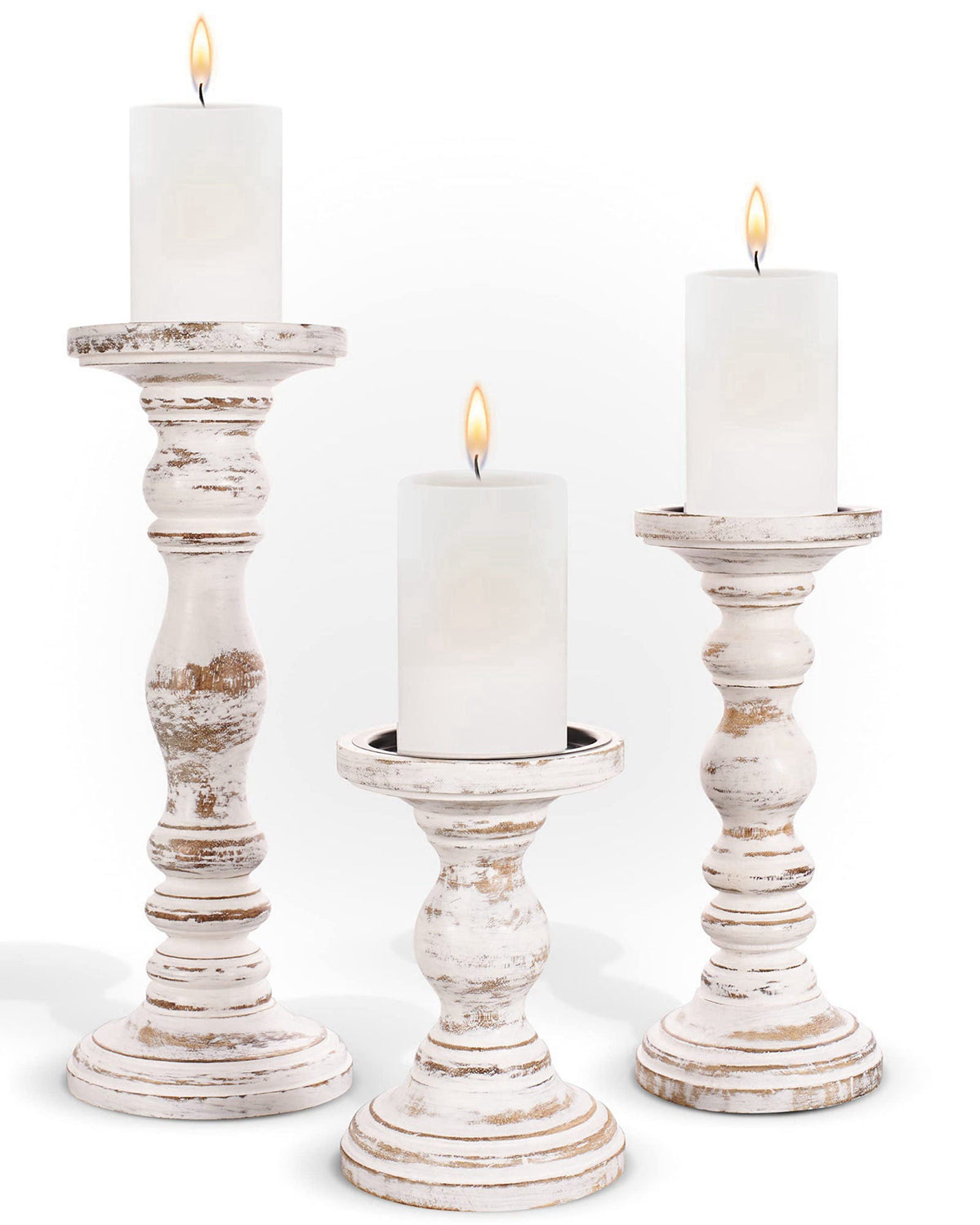 Wooden Pillar Candle Holder Farmhouse Fireplace Mantel Decor