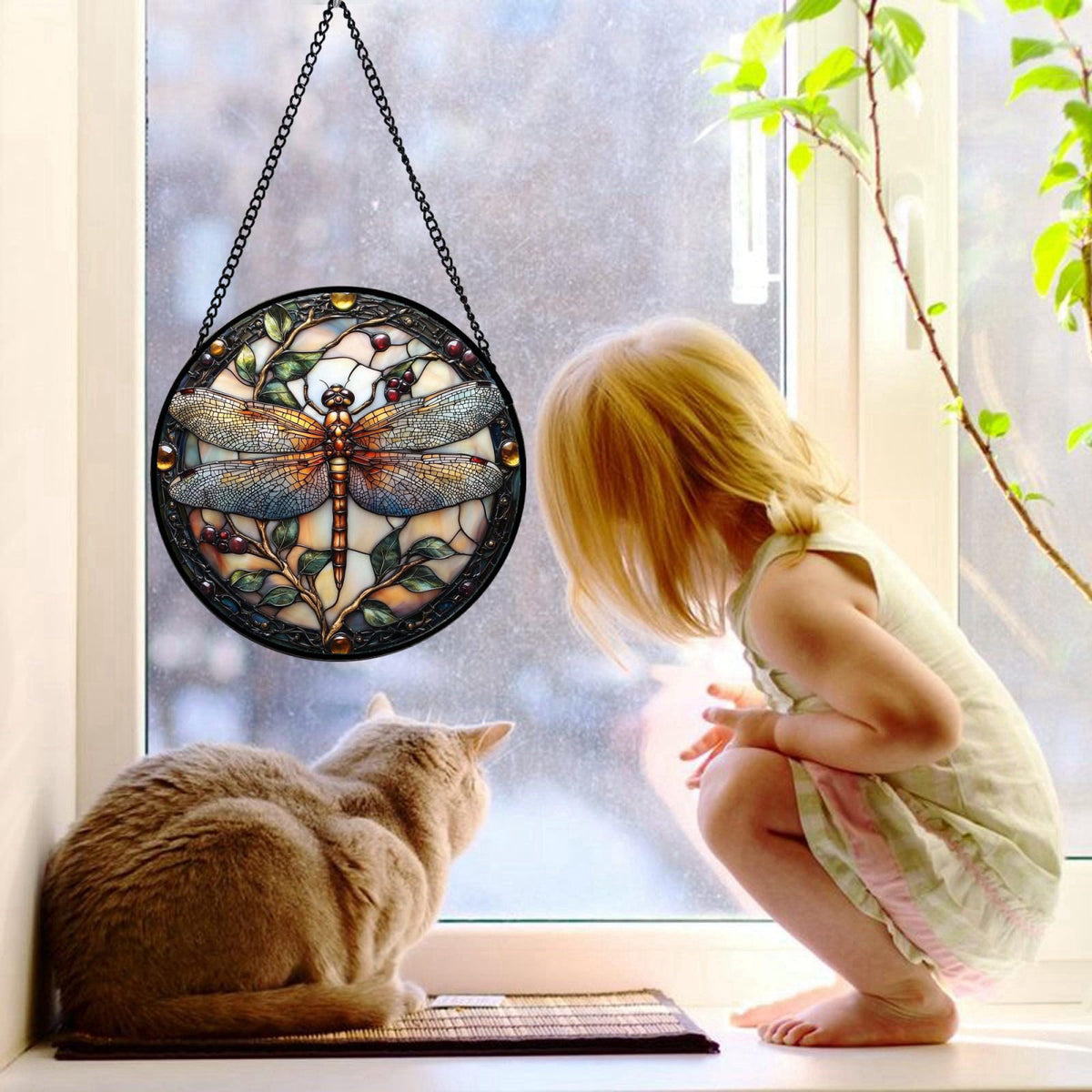 Dragonfly Stained Glass Window Hanging Suncatcher Gifts for