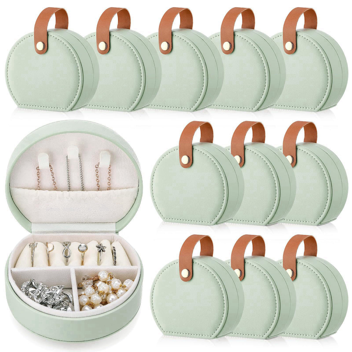 Weysat 12 Pack Mini Travel Jewelry Case Bridesmaid Gifts Box Bulk Small Leather Earring Organizer for Women Proposal Ret