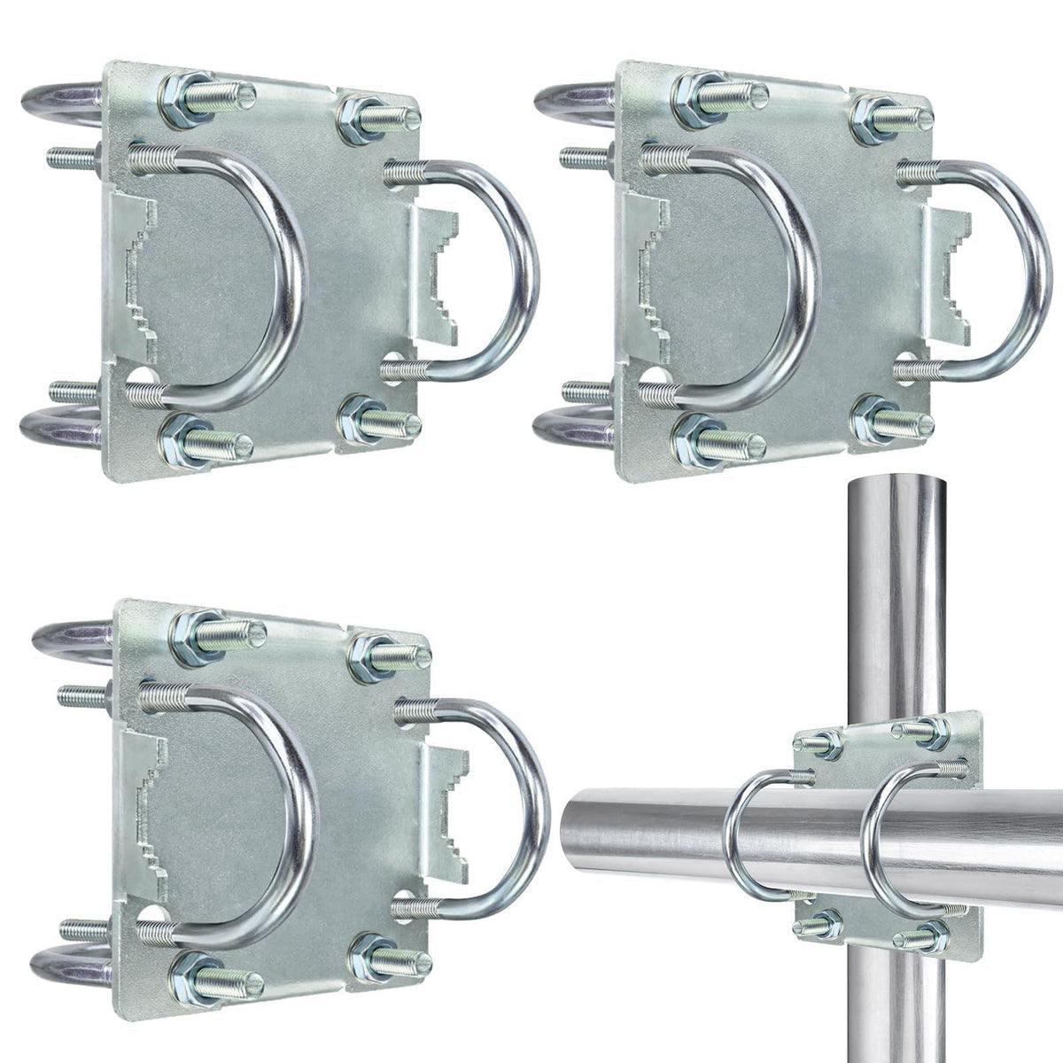 3 Sets Antenna Mast Clamp Cross Over Bracket Kit with U by MOOKEERF — view 2