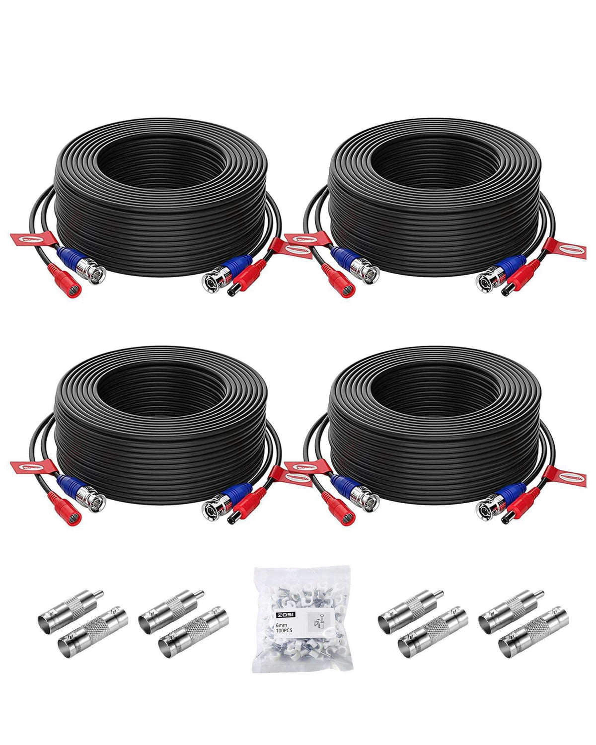 ZOSI 4 Pack 100ft BNC Video Power Cables All in One Pre Made — view 2
