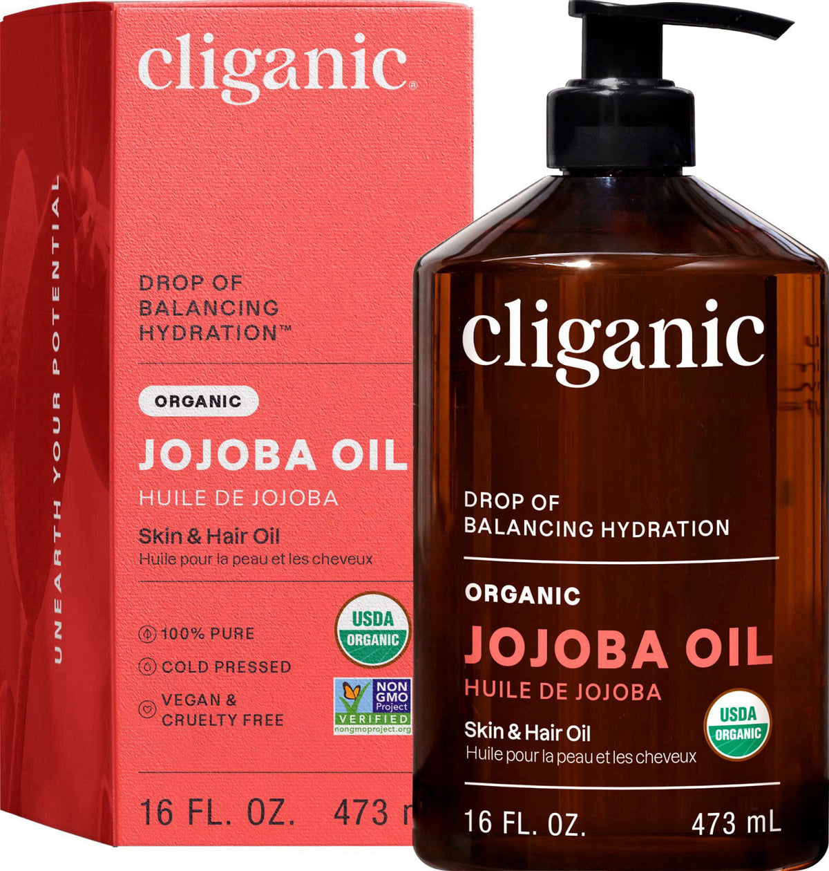 Cliganic Organic Jojoba Oil 100 Cold Pressed for Face Hair