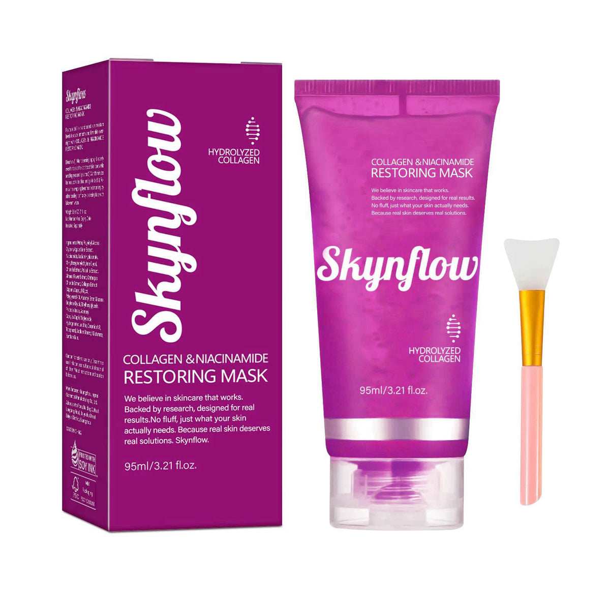 SKYNFLOW SKINCARE Skynflow Overnight Hydrating Sleep Mask 95ml with Silicone Brush - 3-in-1 Wash Off Gel Mask with Hyalu