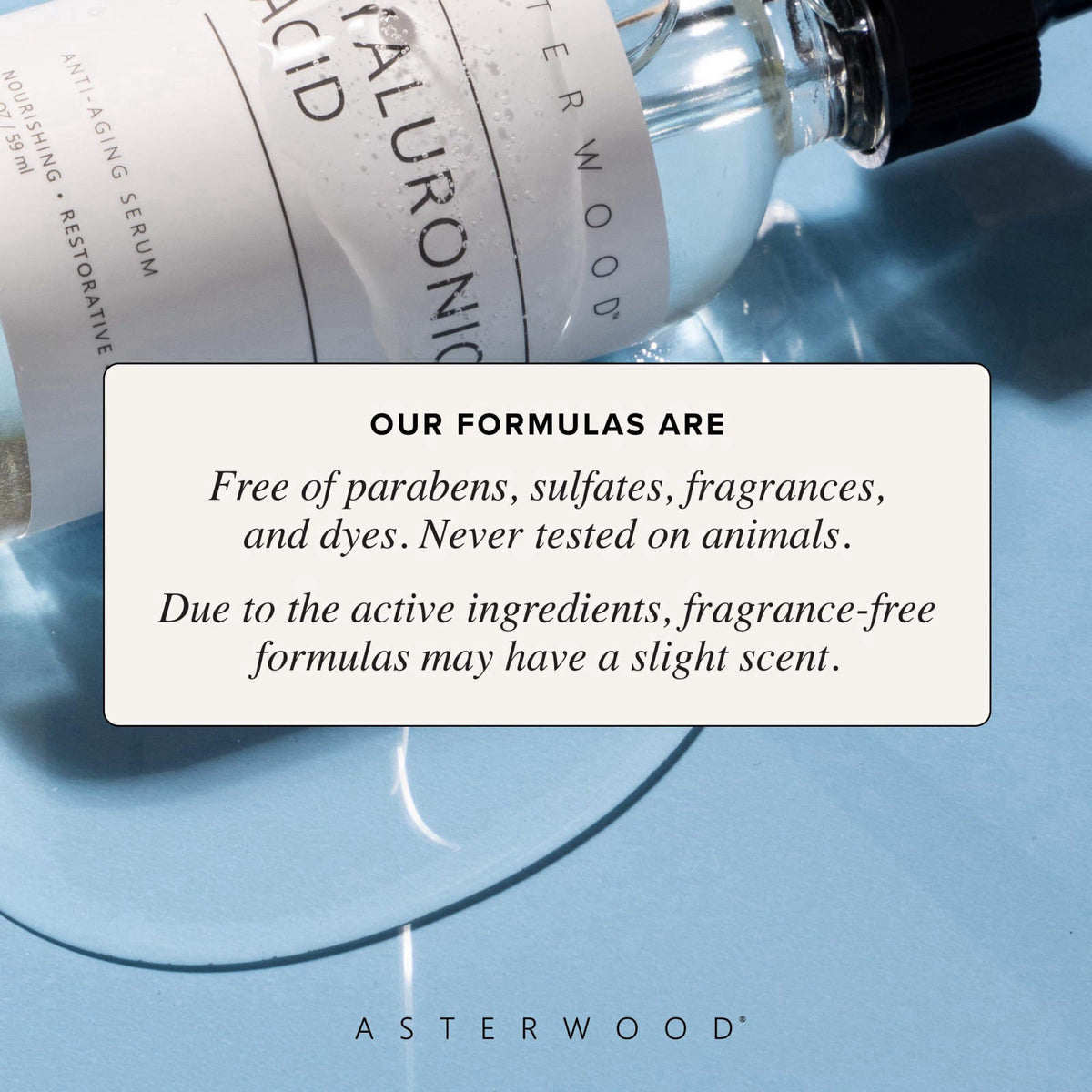 Asterwood Pure Hyaluronic Acid Serum for Face, Anti-Aging & Hydrating – back view and specifications