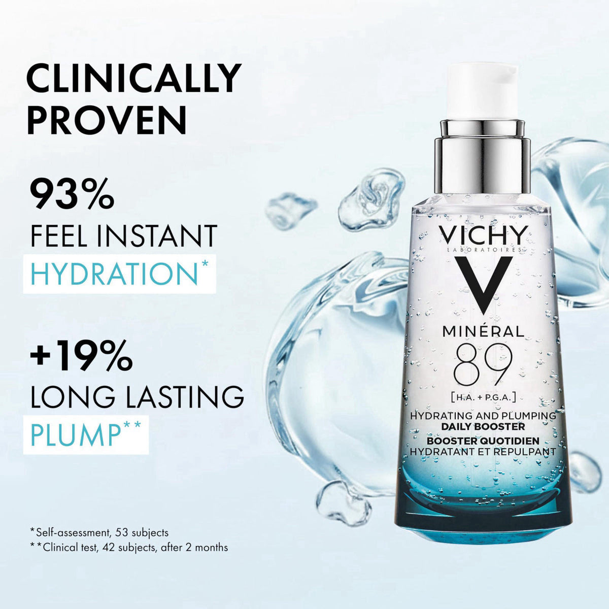 Vichy Mineral 89 Booster, Hyaluronic Acid Serum, Skin Barrier Repair – back view and specifications