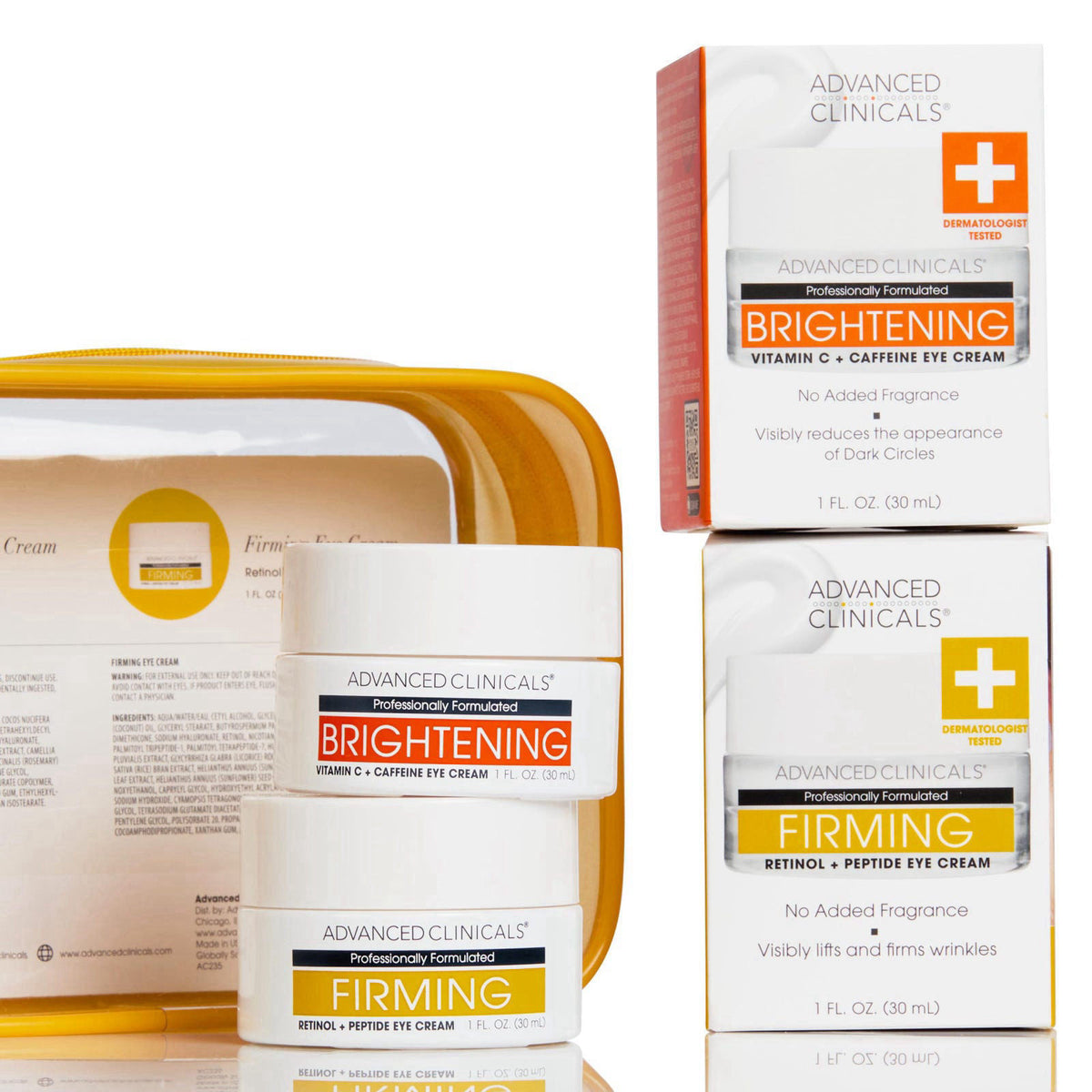 Advanced Clinicals Anti Aging Retinol Eye Cream + Brightening Vitamin C Under Eye Cream AM + PM 2pc Treatment Routine Sk