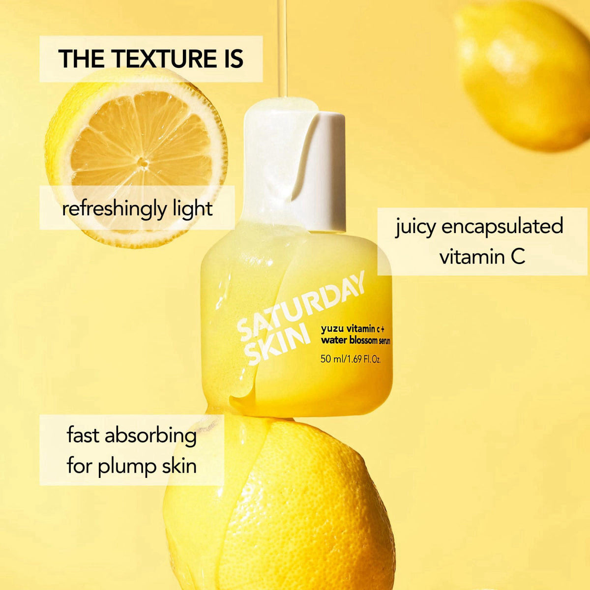 Saturday Skin Yuzu Vitamin C Brightening Serum: Glass Skin Face Care, 50ml – close-up detail