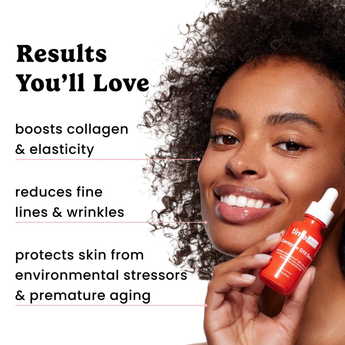 Timeless Skin Care Timeless Coenzyme Q10 Antioxidant Serum, Collagen Support, 1 fl oz – back view and specifications