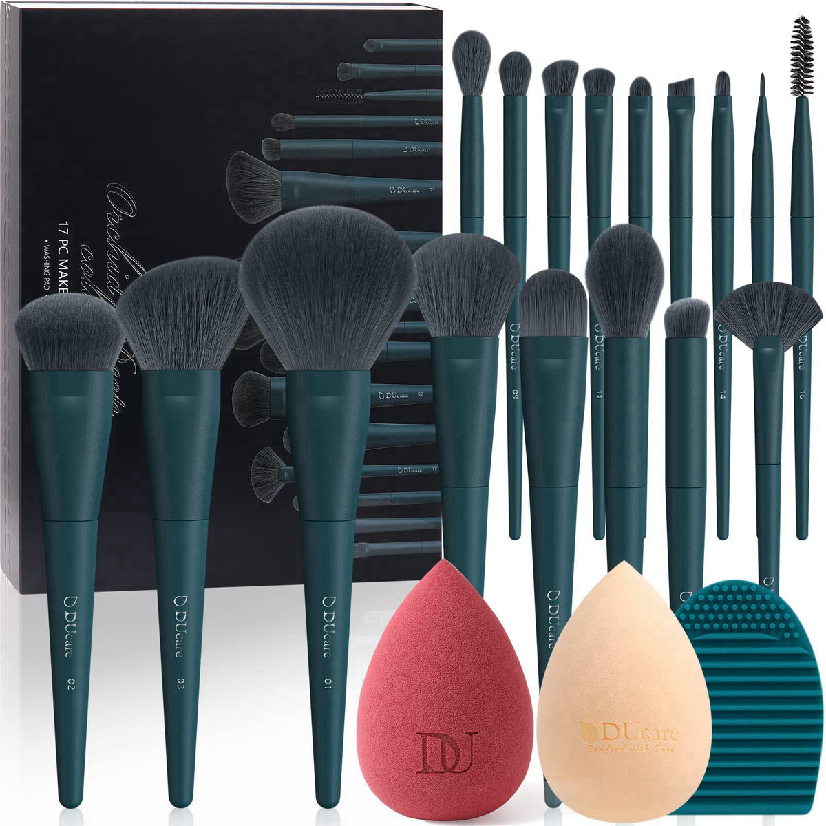 DUcare Makeup Brushes Set 17 Pcs with Brush Cleaning Mat and