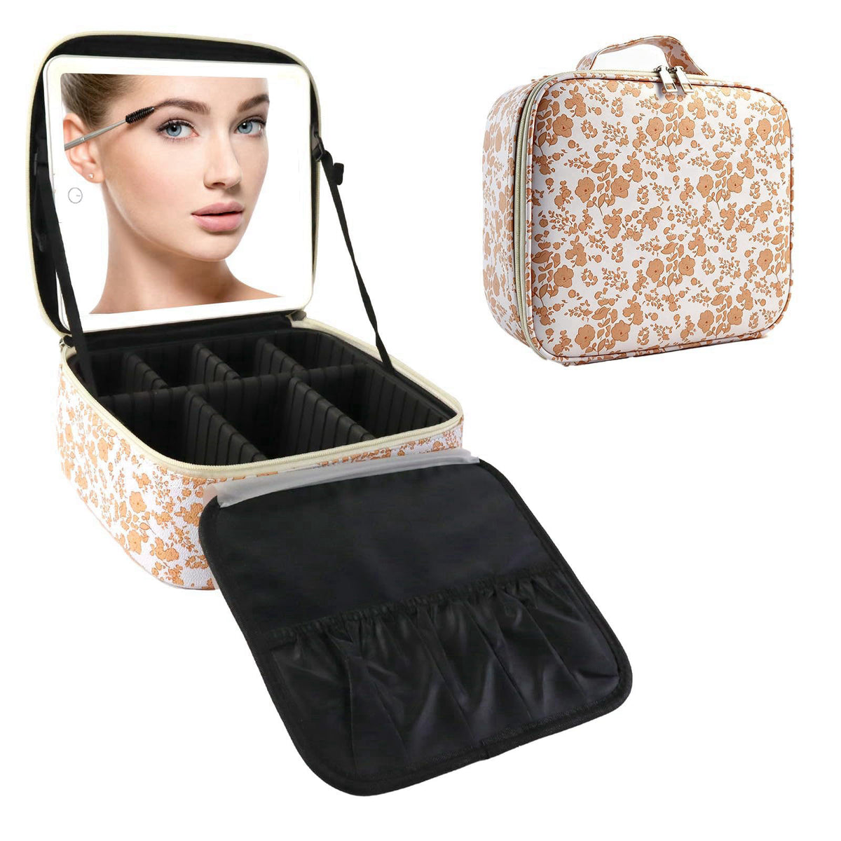 Travel Makeup Bag with LED Mirror Toiletry Bag for women by SLUMAZI