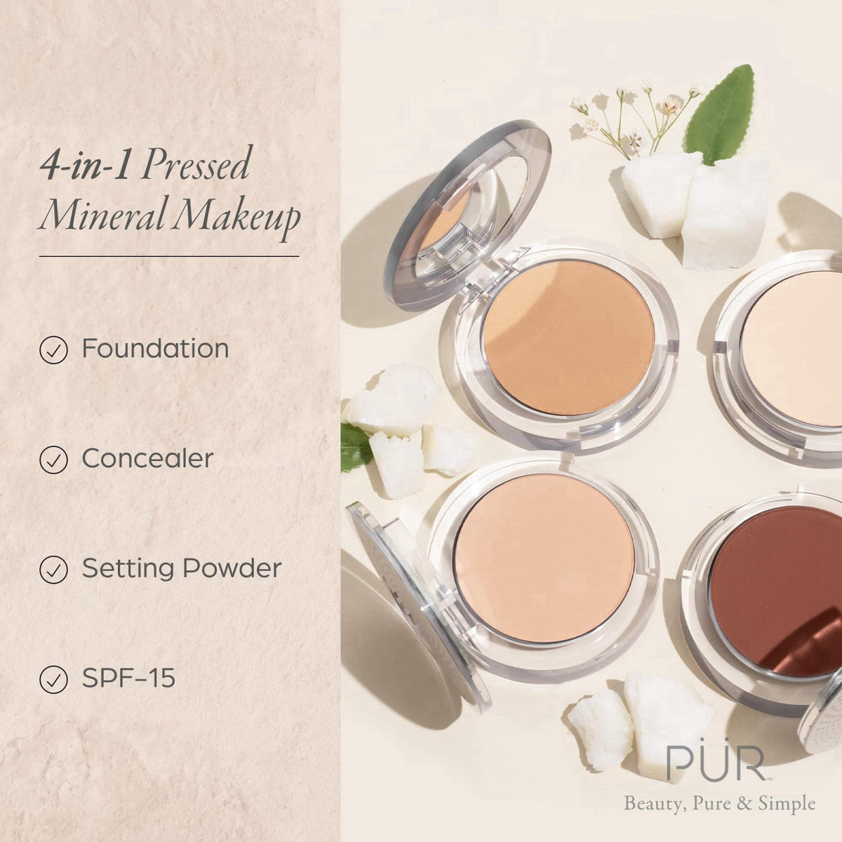 P R 4 in 1 Pressed Mineral Makeup Powder Foundation with SPF by Premium Selection — view 3