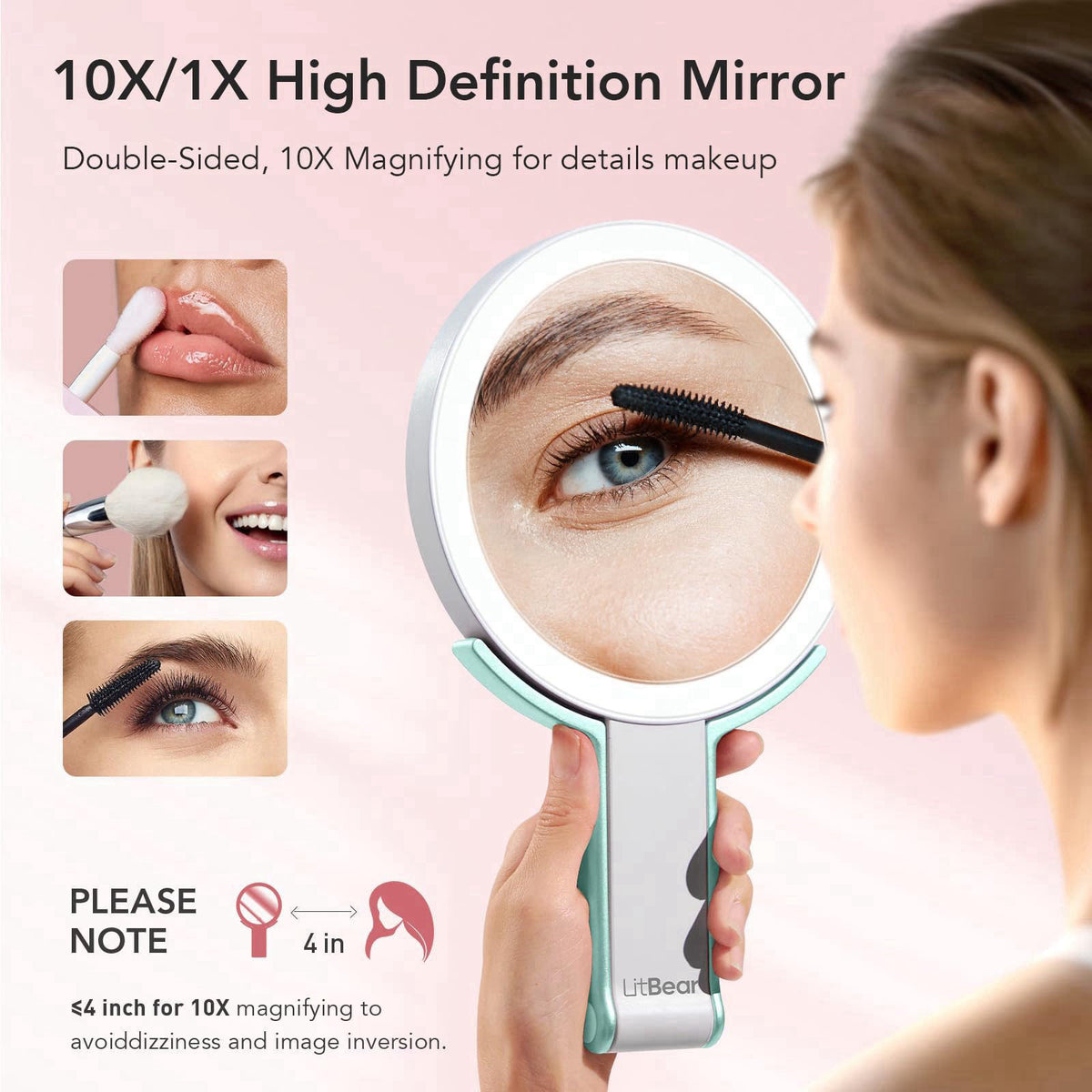 LitBear Travel Makeup Mirror with Light Rechargeable Double — view 4