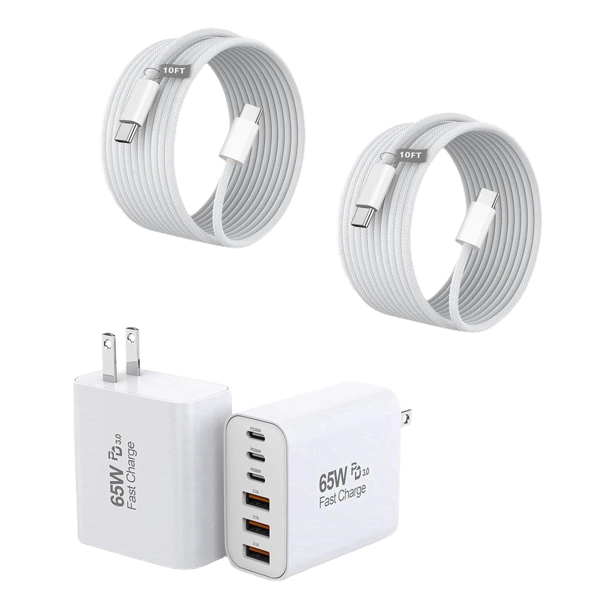 Kruidvat 65W USB C Wall Charger Block,2Pack 6Port Fast Charging Block with 10ft Cord – product photo (Wall Chargers)