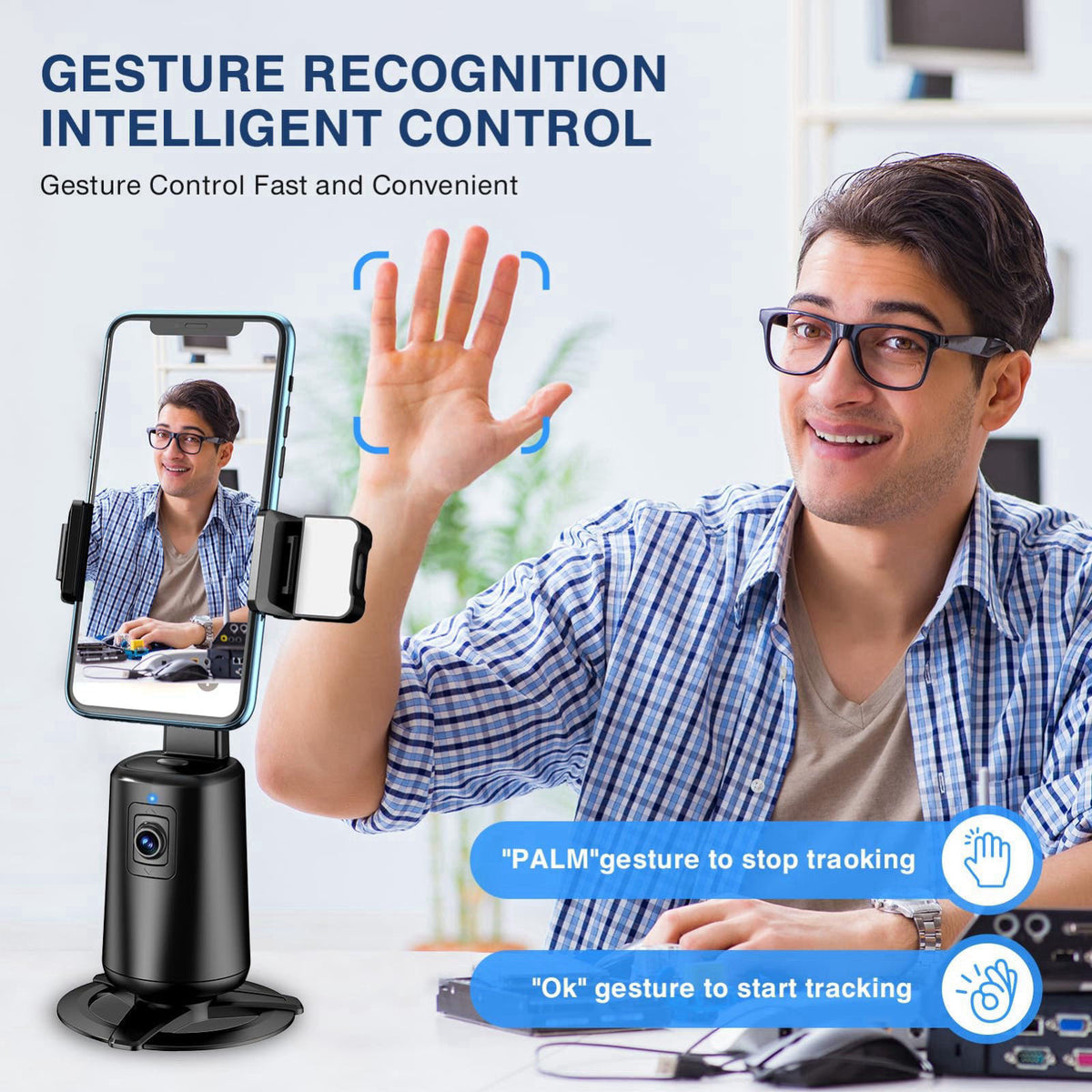 Auto Face Tracking Tripod 360 Rotating Cell Phone Photo and