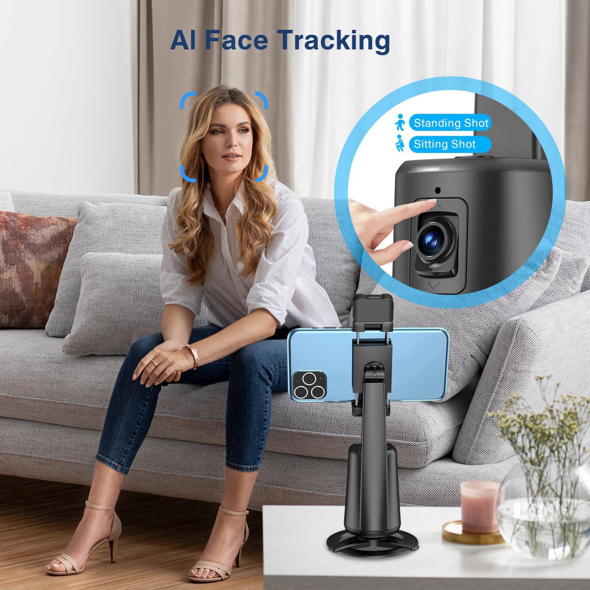Auto Face Tracking Tripod 360 Rotating Cell Phone Photo and